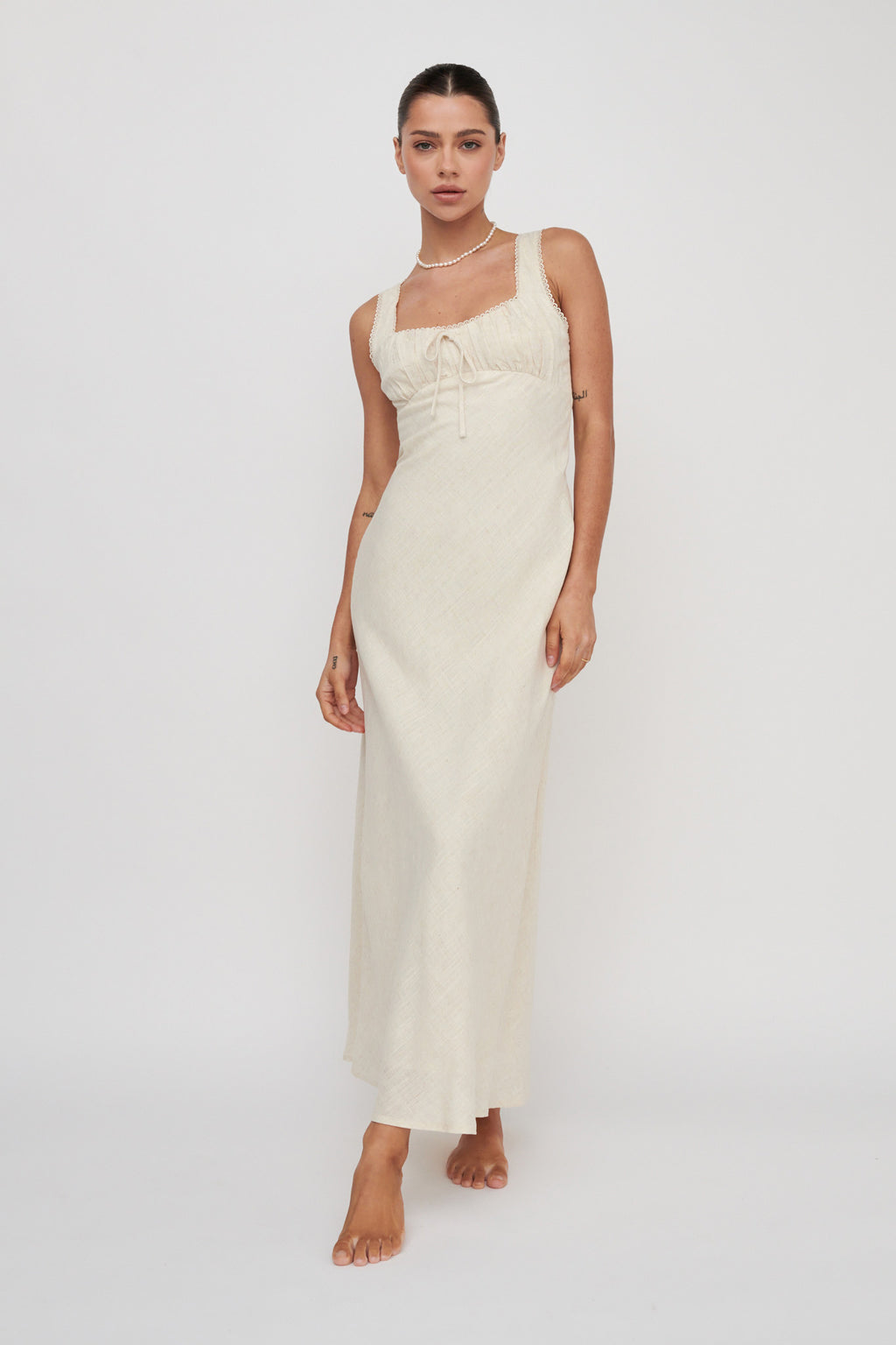 Carlee Gathered Bust Maxi Dress Oat by Selfie Leslie Australia