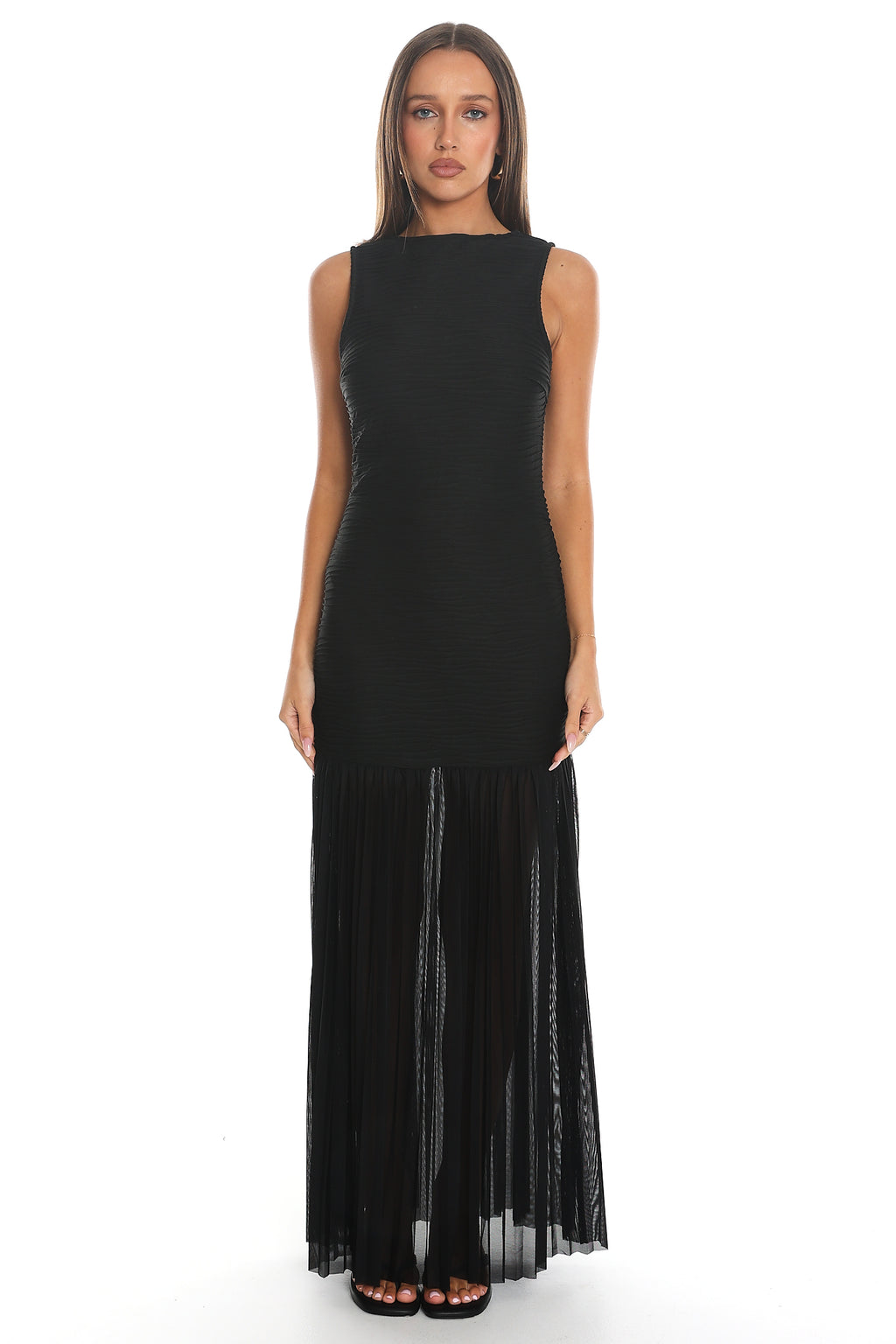 On the Clock Pleated Maxi Dress Black