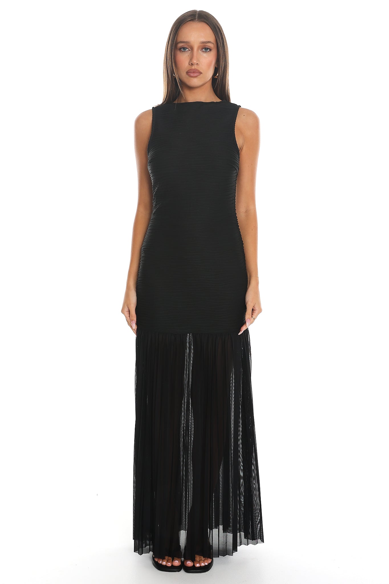 On the Clock Pleated Maxi Dress Black