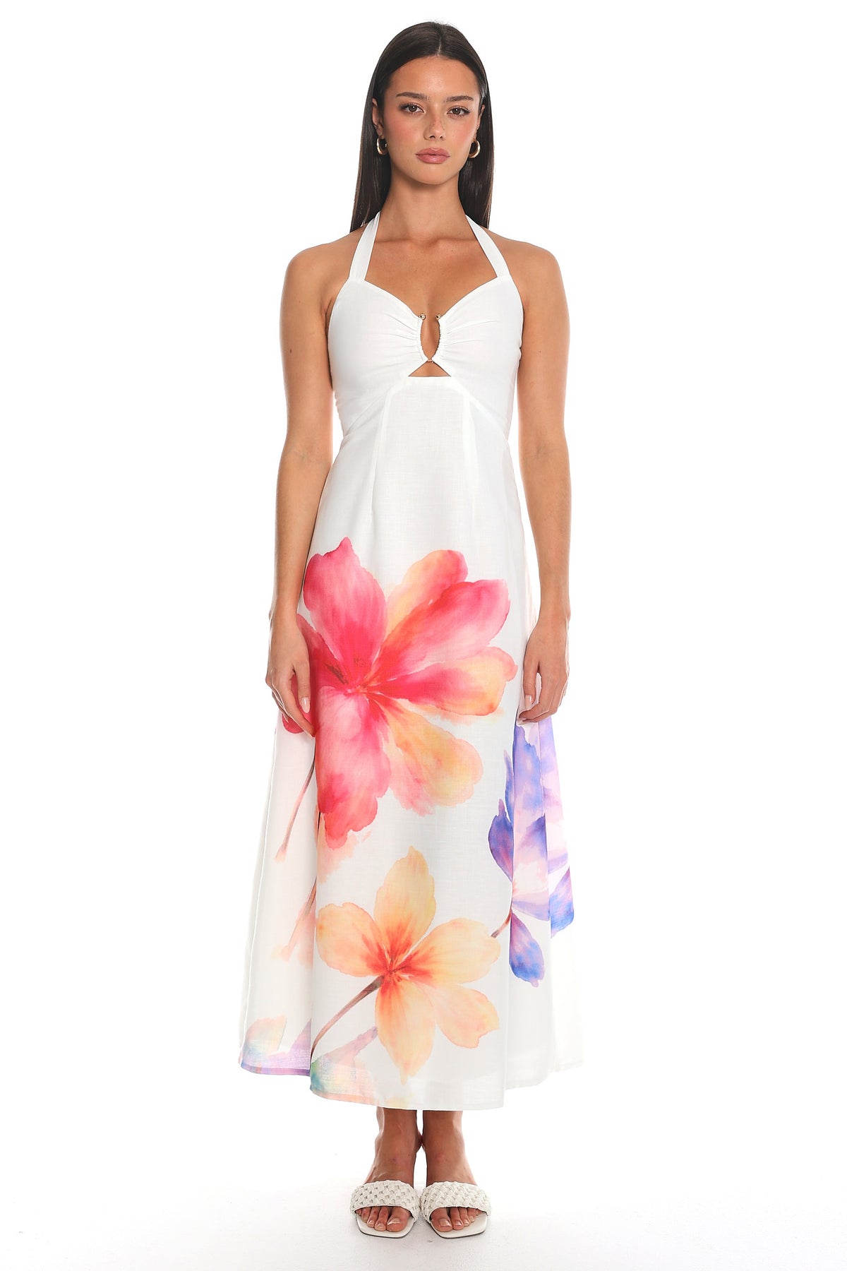 Secret Language Halter Midi Dress Off White