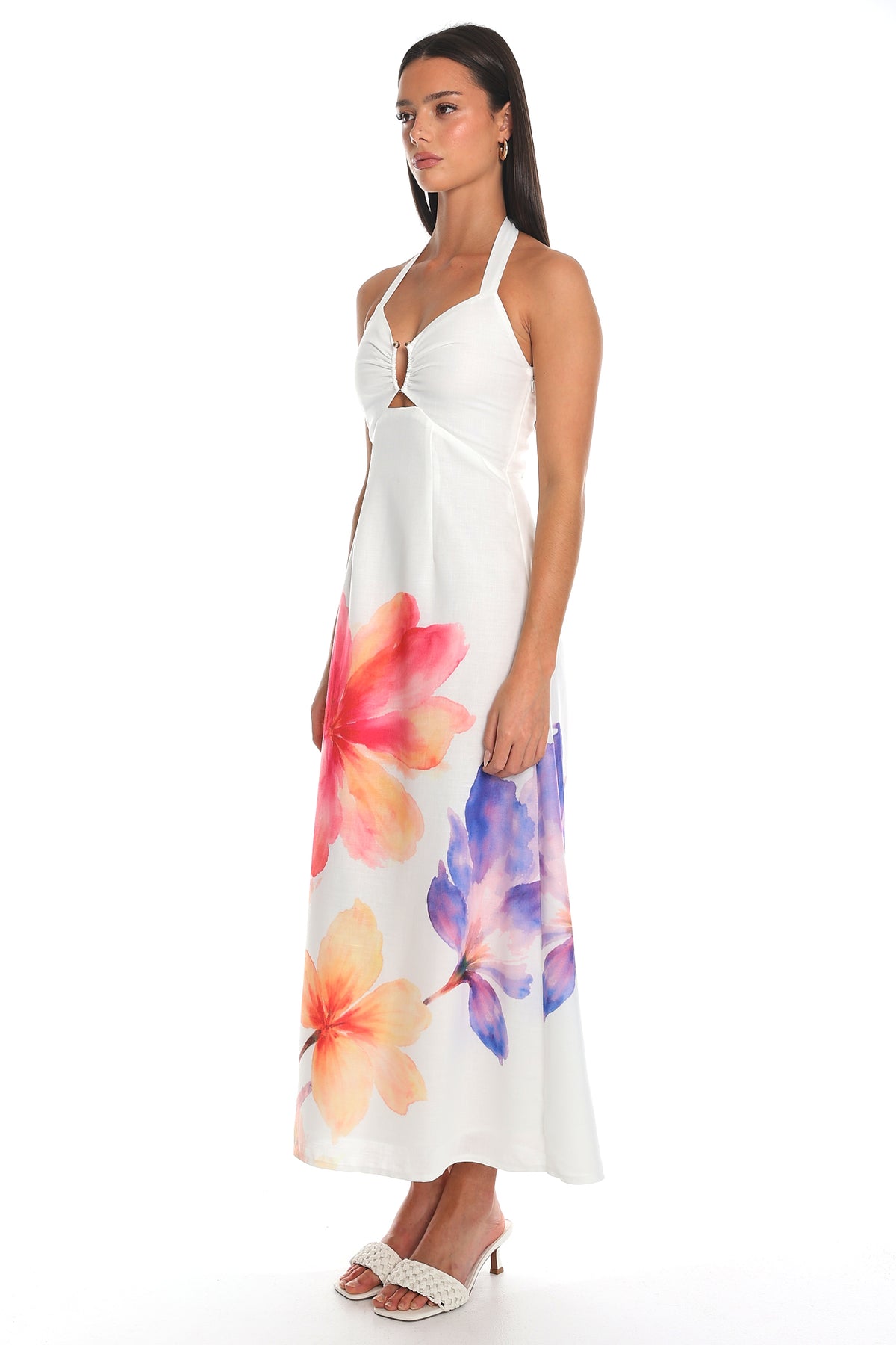 Secret Language Halter Midi Dress Off White