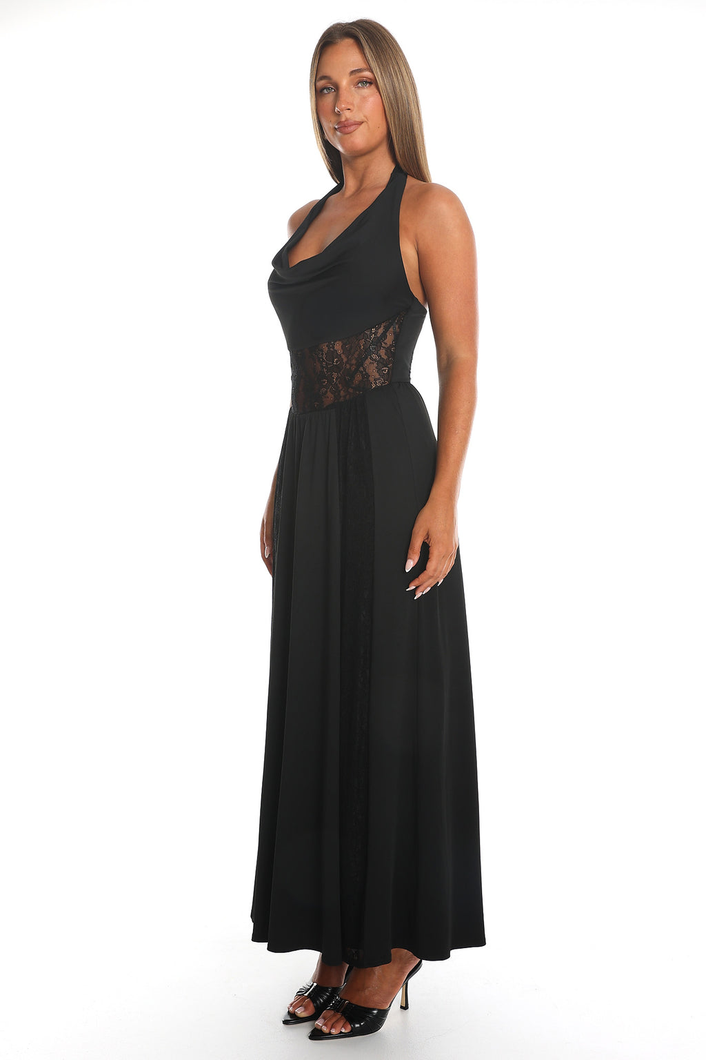 Essie Cowl Halter Maxi Dress Black
