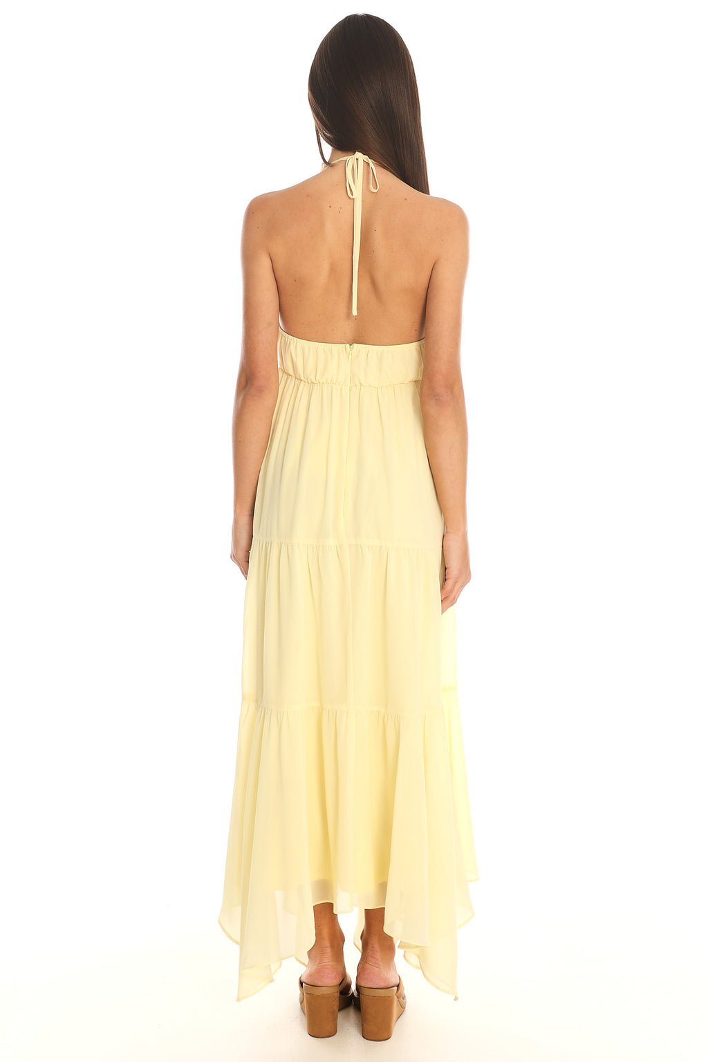 Island Escape Ruffled Halter Dress Butter Yellow