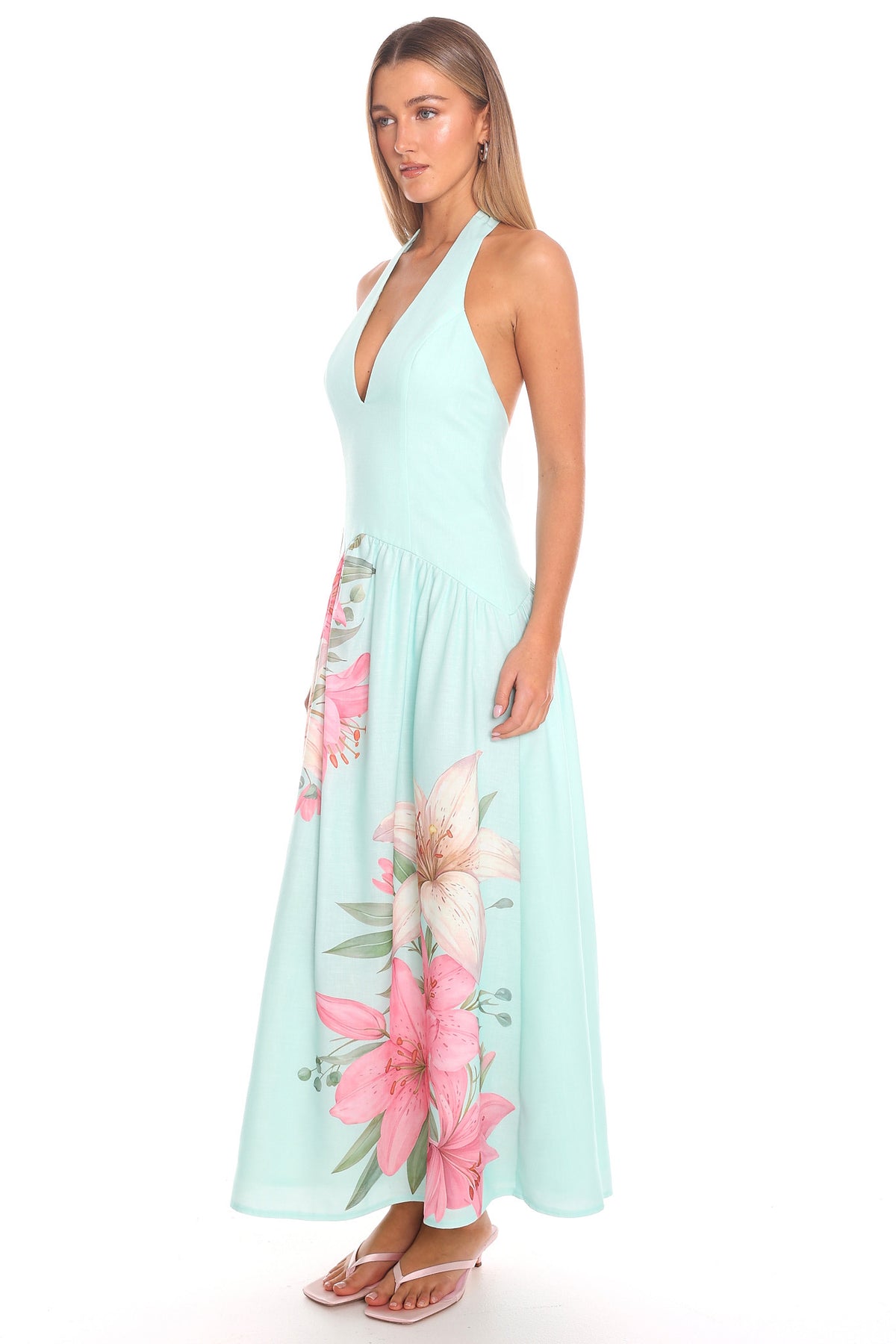 Everglades Floral Hem Halter Maxi Dress Mint