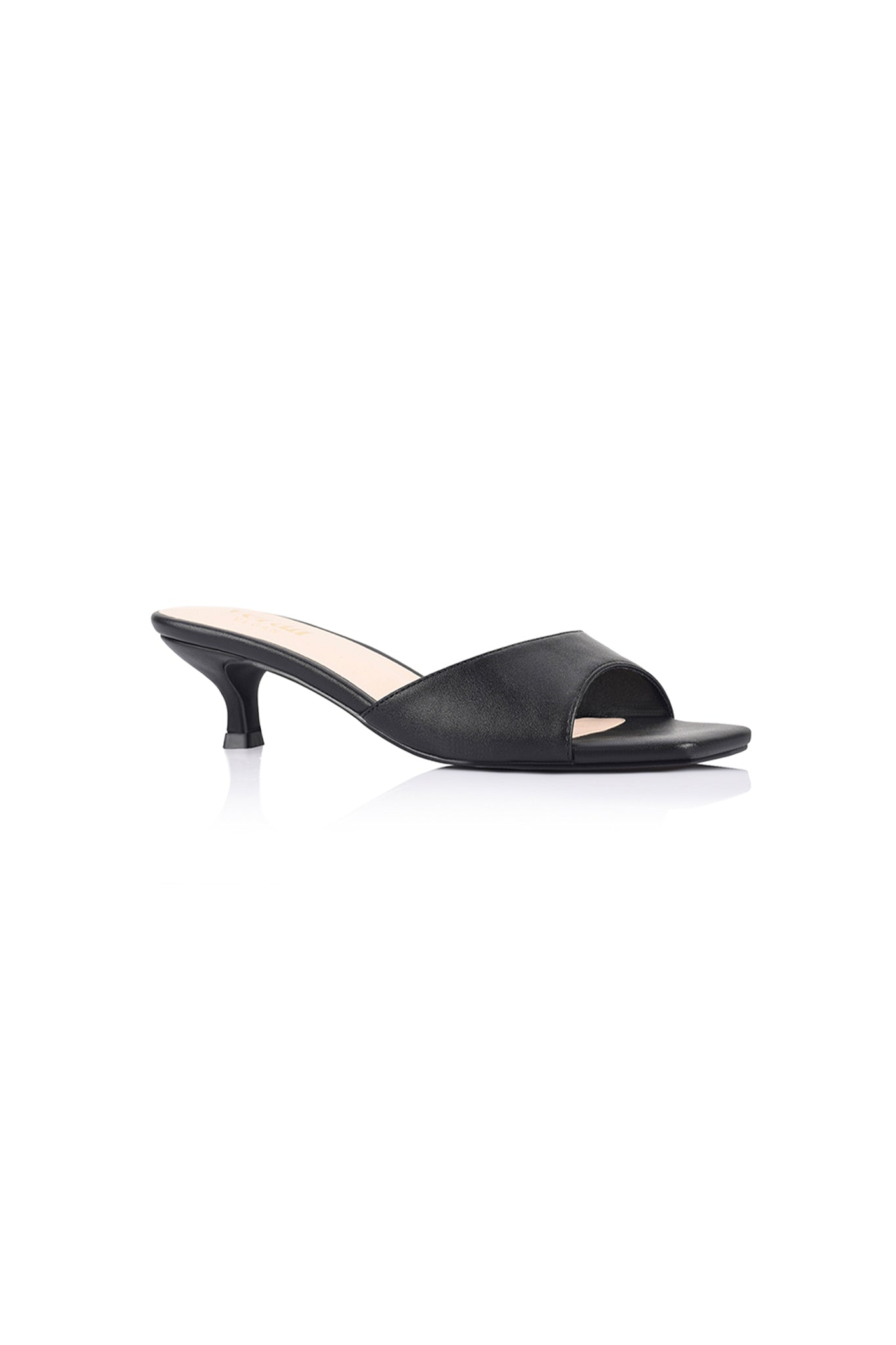 VERALi Alyssa Kitten Heel Mules Champagne Black by Selfie Leslie Australia