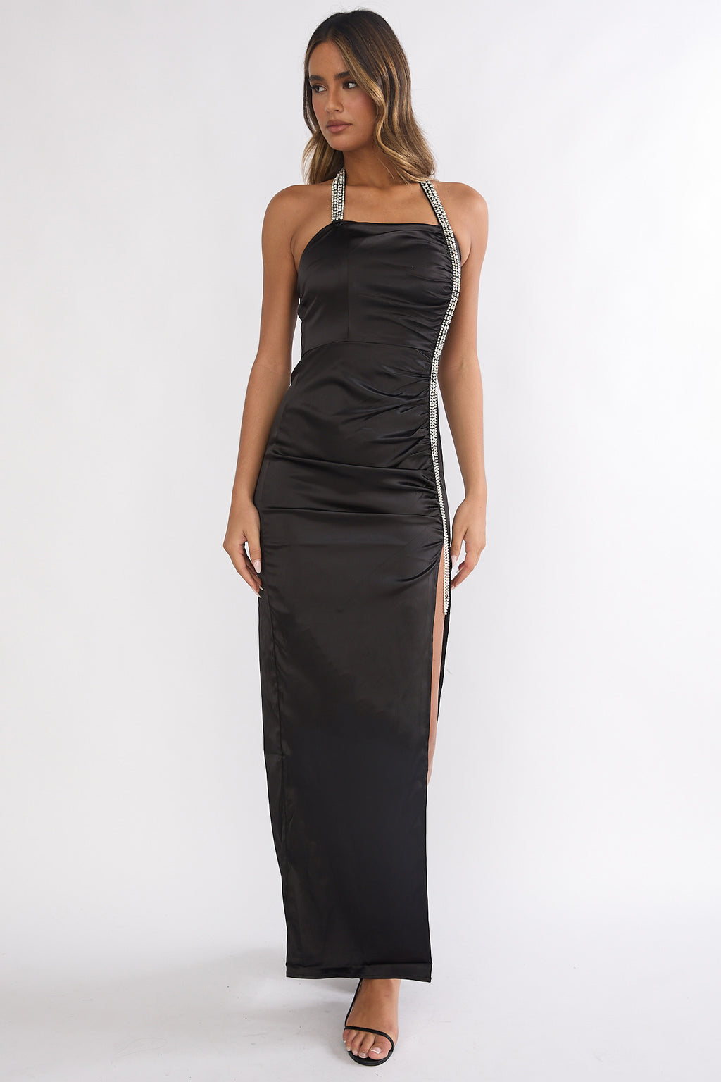 Glitterati Halter Diamante Maxi Dress Black by Selfie Leslie Australia