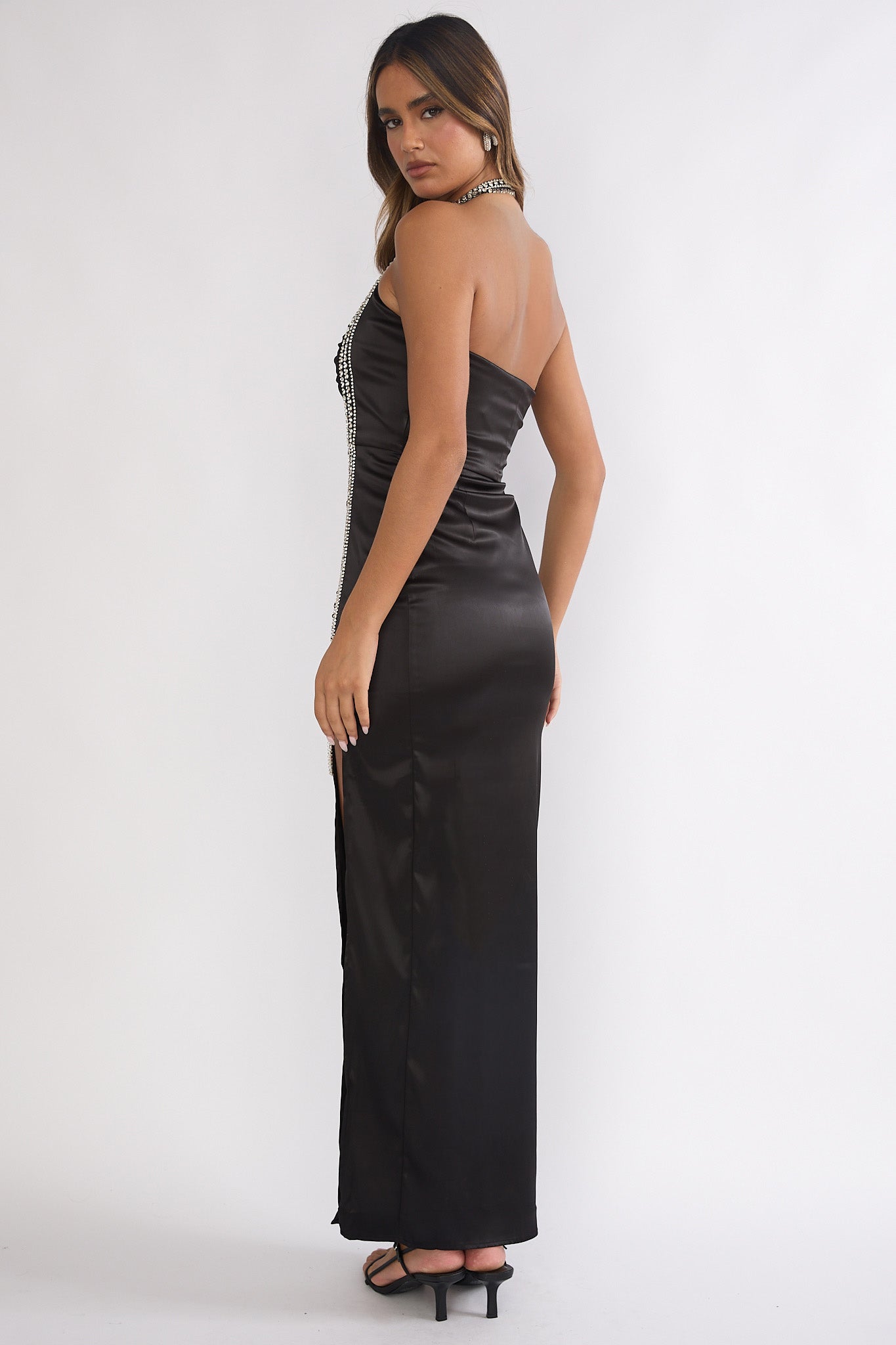 Glitterati Halter Diamante Maxi Dress Black by Selfie Leslie Australia
