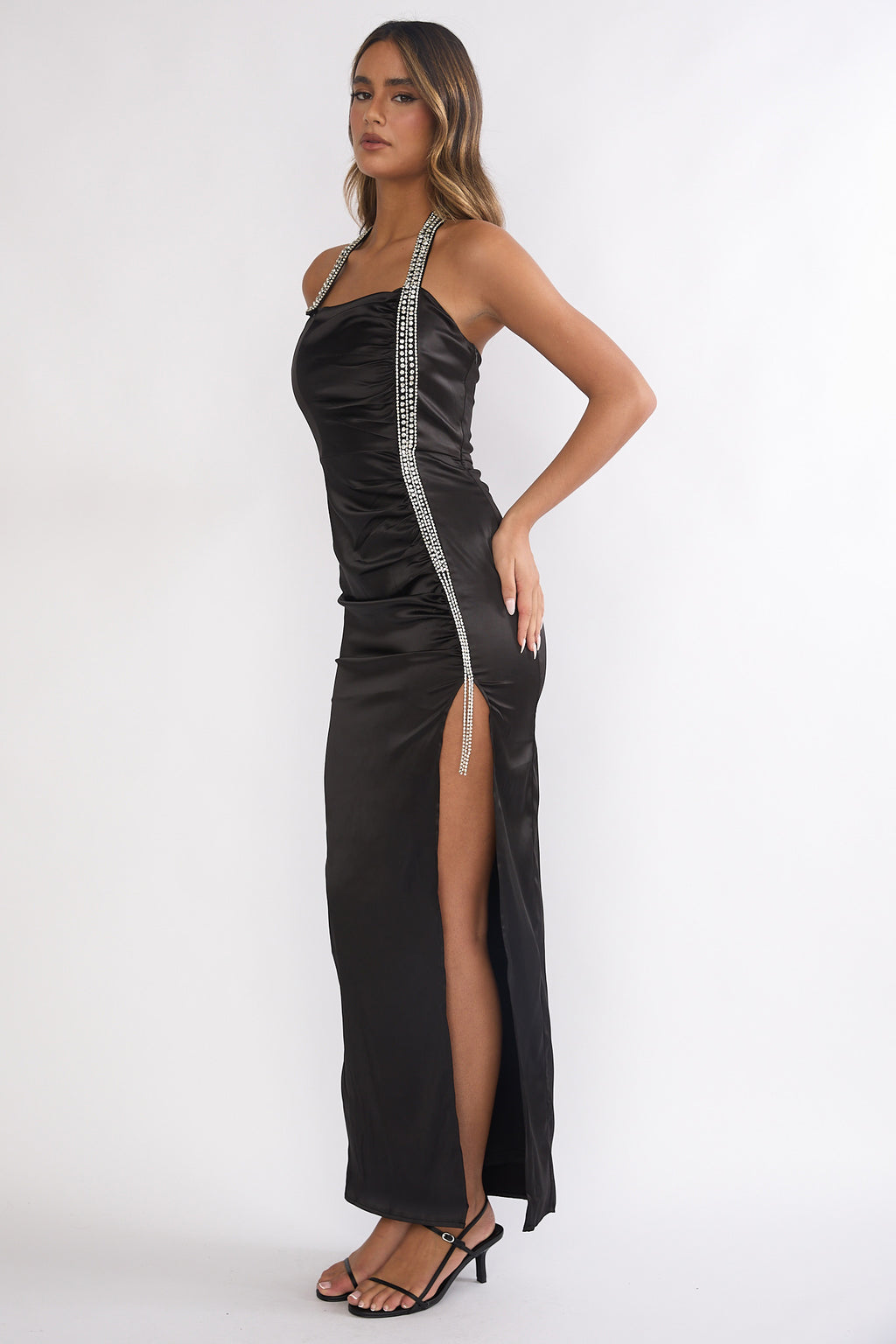 Glitterati Halter Diamante Maxi Dress Black by Selfie Leslie Australia