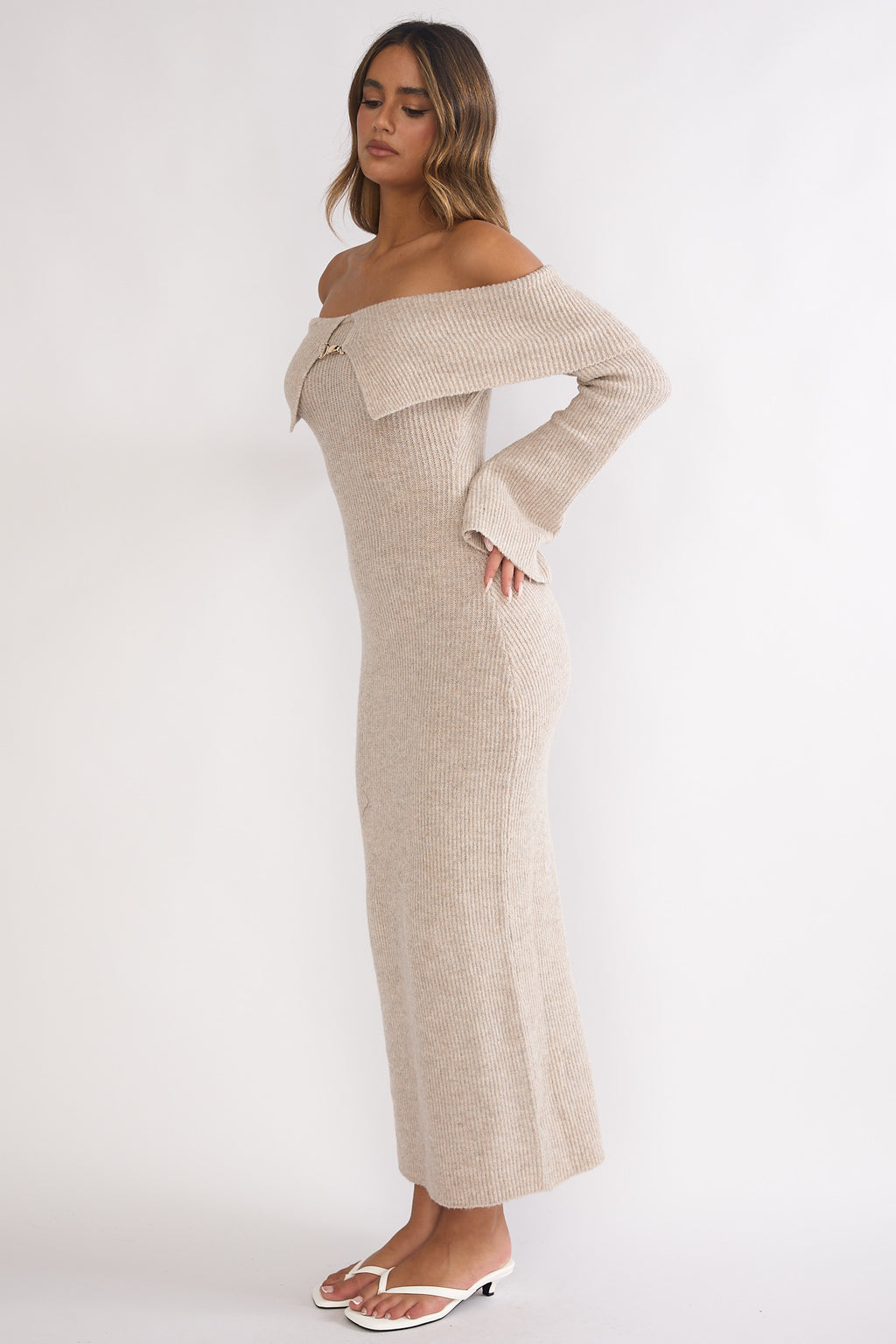 Arwyn Foldover Off-Shoulder Knit Maxi Dress Quinoa by Selfie Leslie Australia