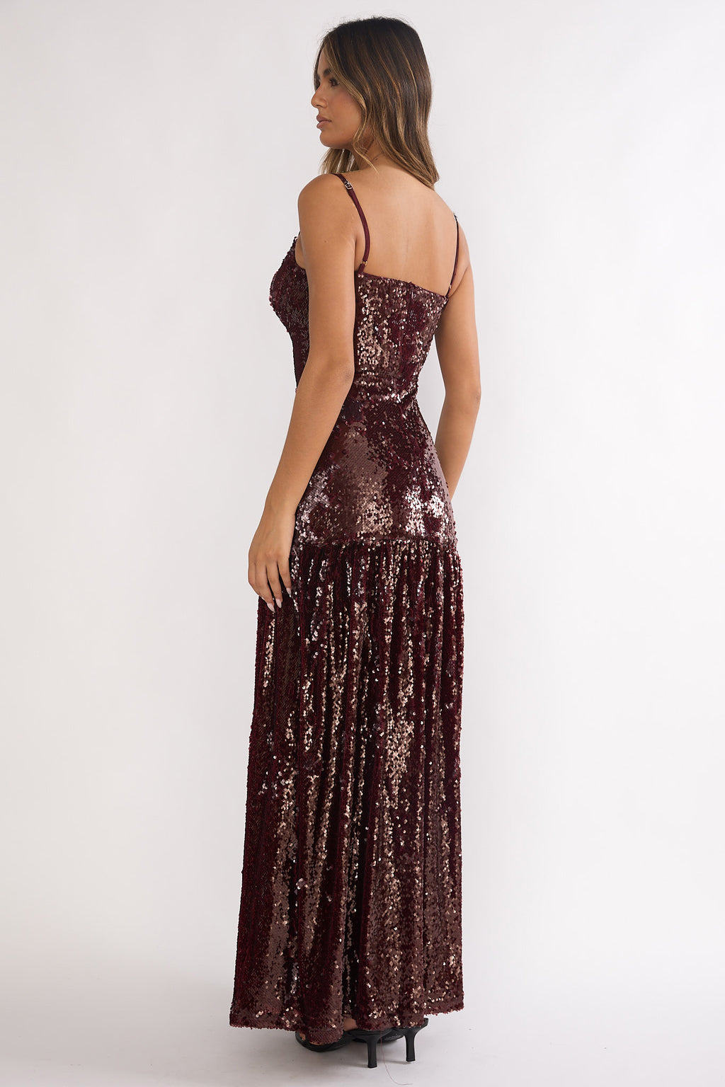 Miller Drop Waist Sequin Maxi Dress Burgundy by Selfie Leslie Australia