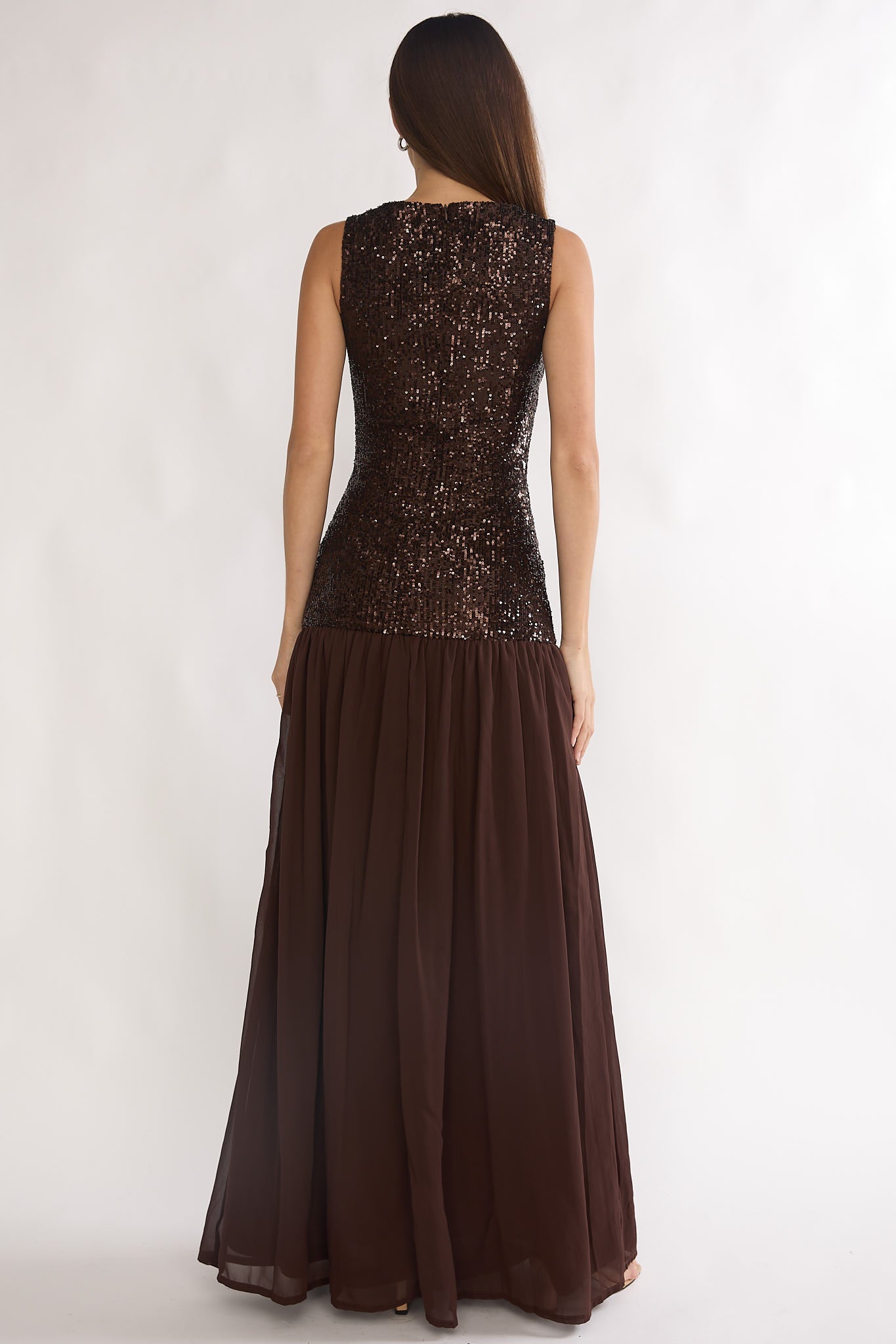Dioris Rosette Cut-Out Sequin Maxi Dress Sequin Choco by Selfie Leslie Australia