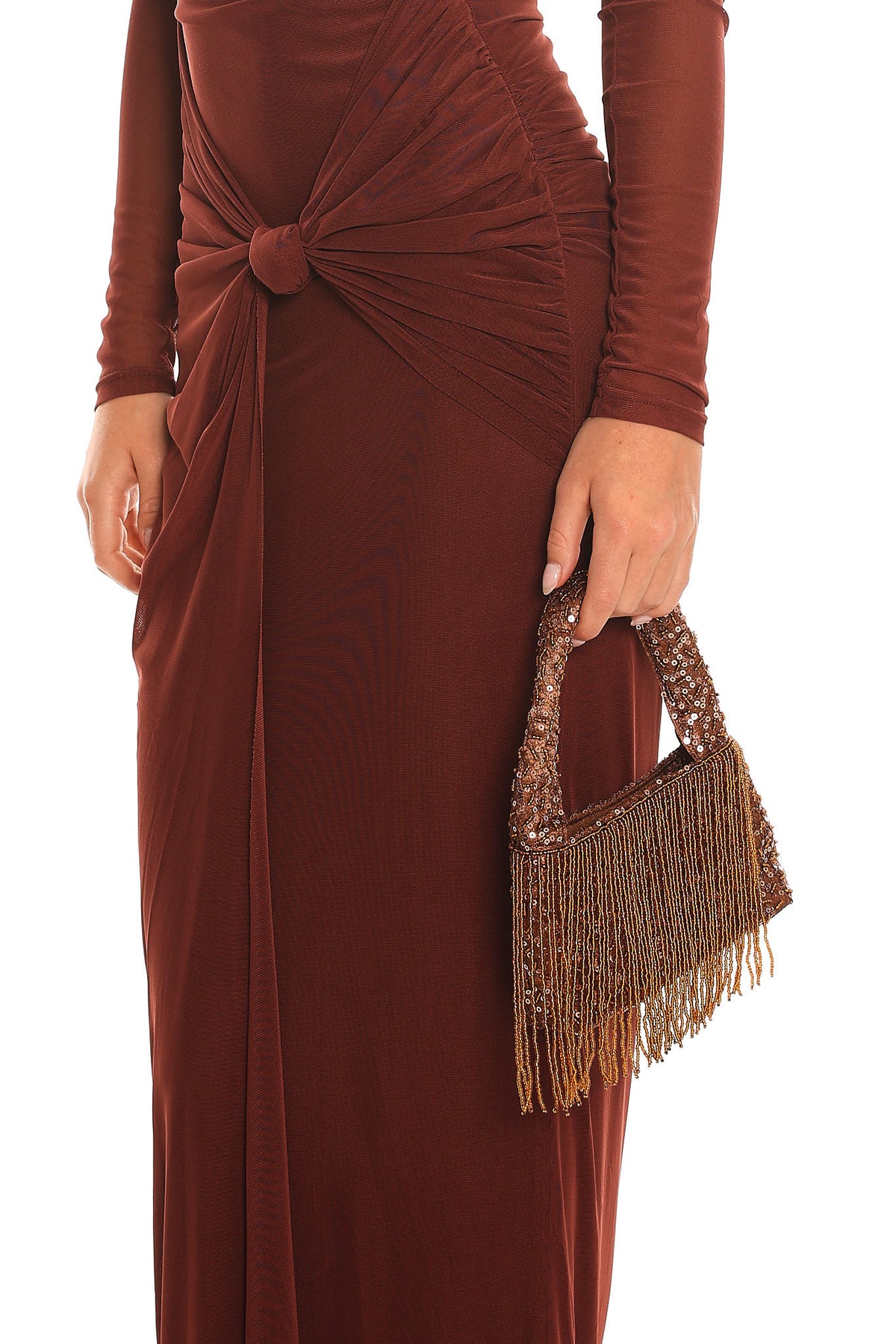 High Glamour Beaded Fringe Mini Bag Brown by Selfie Leslie Australia