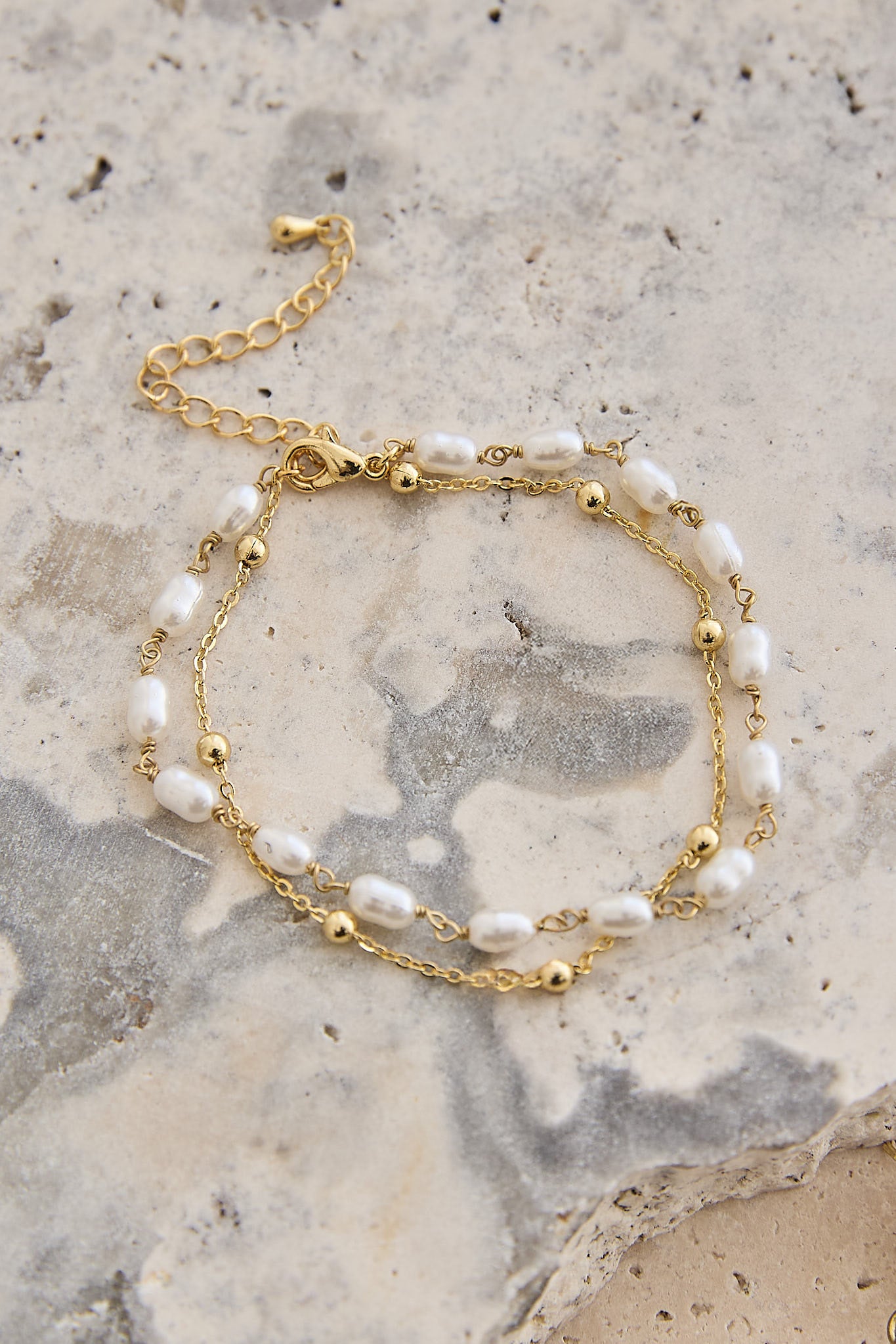 Tinsley Double Strand Bracelet Gold/Pearl by Selfie Leslie Australia