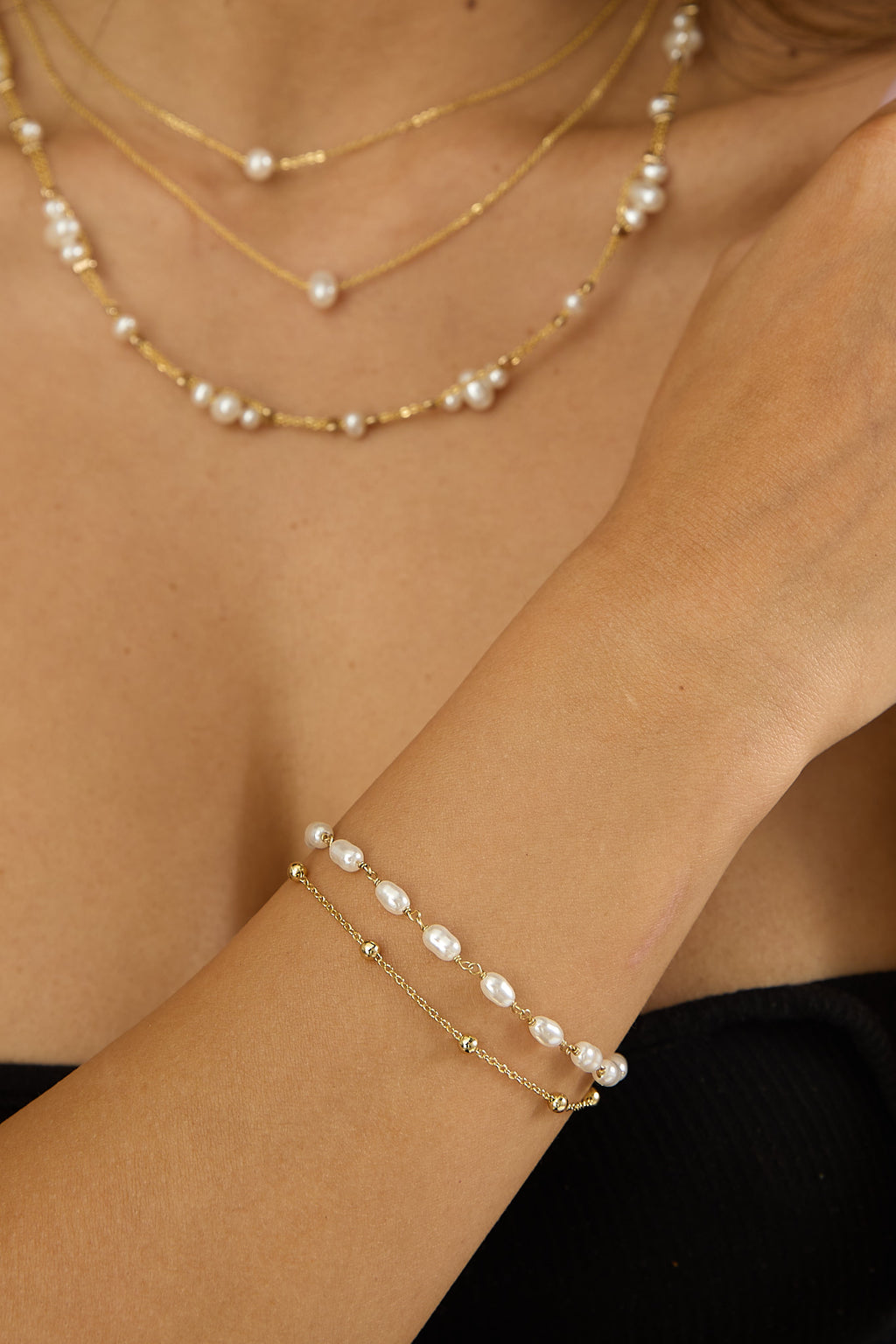 Tinsley Double Strand Bracelet Gold/Pearl by Selfie Leslie Australia