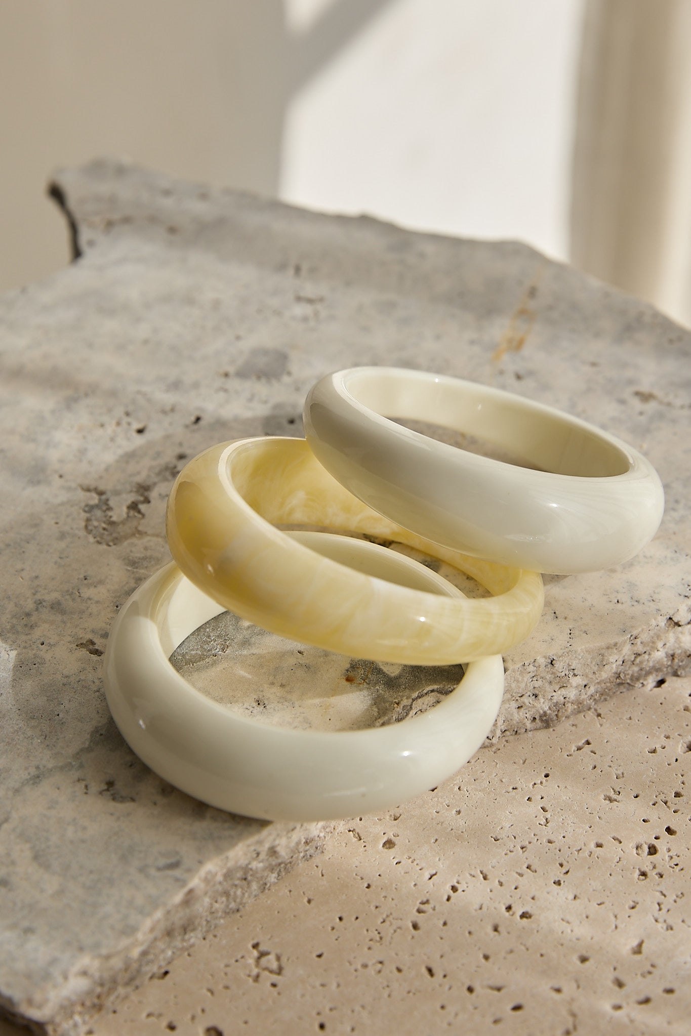 Vionne Irregular Bangles Acrylic Ivory by Selfie Leslie Australia