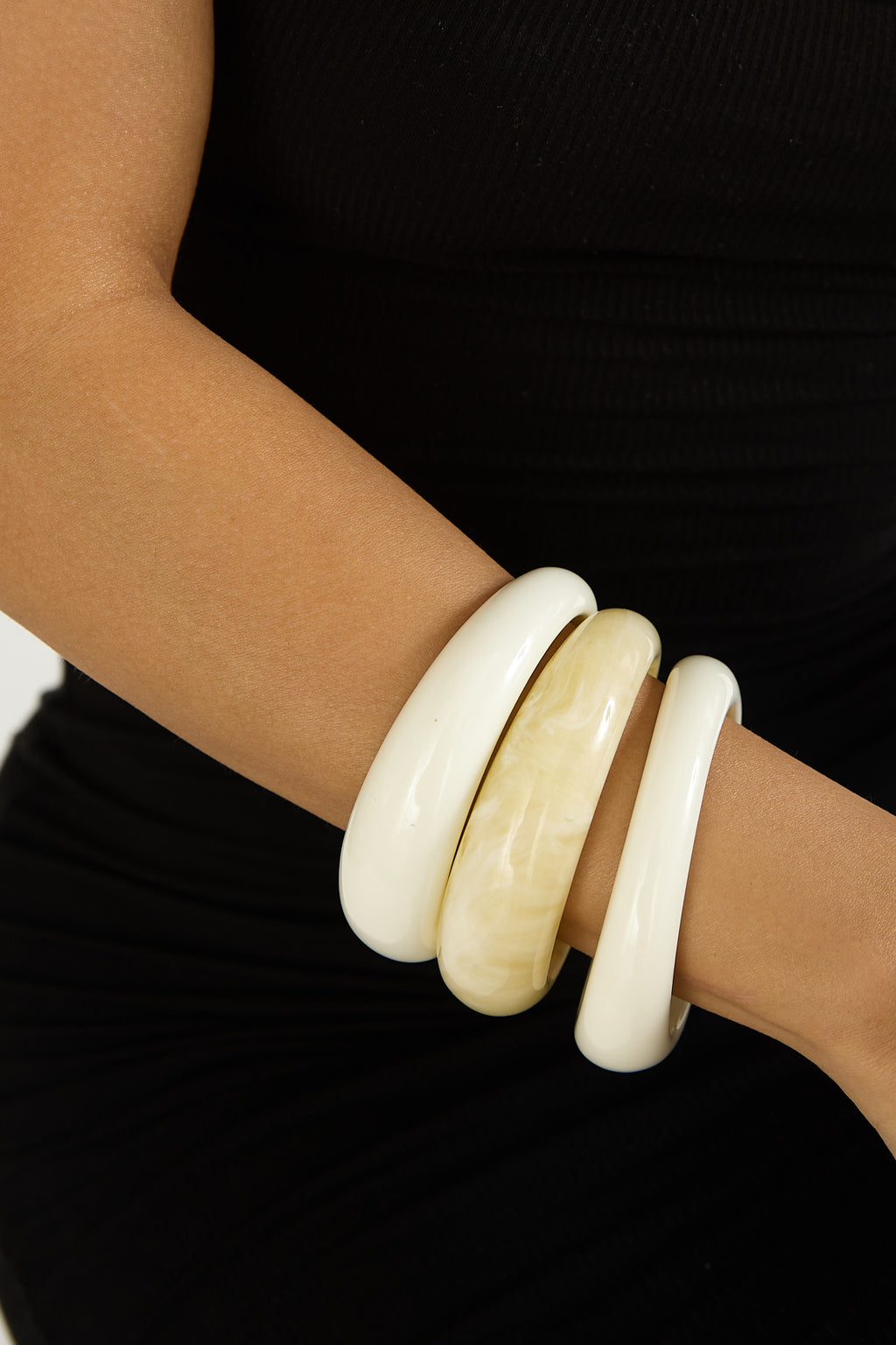 Vionne Irregular Bangles Acrylic Ivory by Selfie Leslie Australia