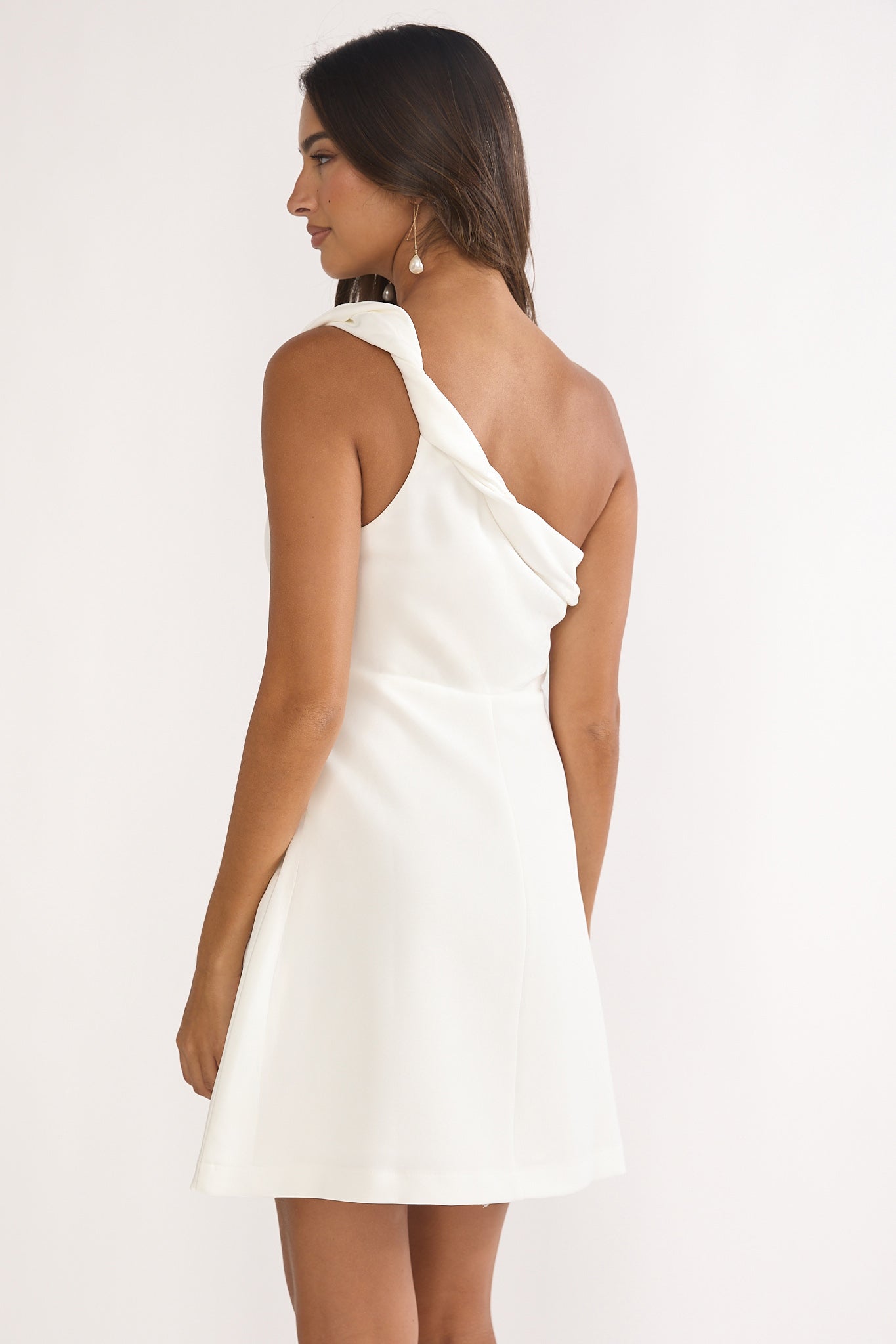 Lingering Love One-Shoulder Twist Mini Dress White by Selfie Leslie Australia