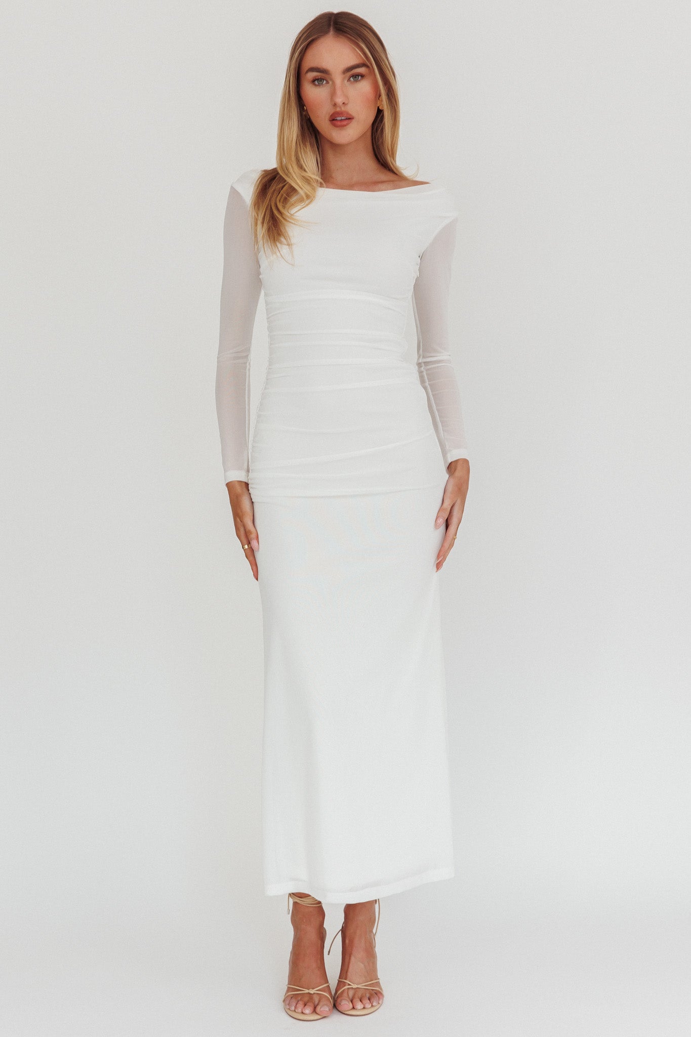 In Blooms Off Shoulder Maxi Dress Off White by Selfie Leslie Australia