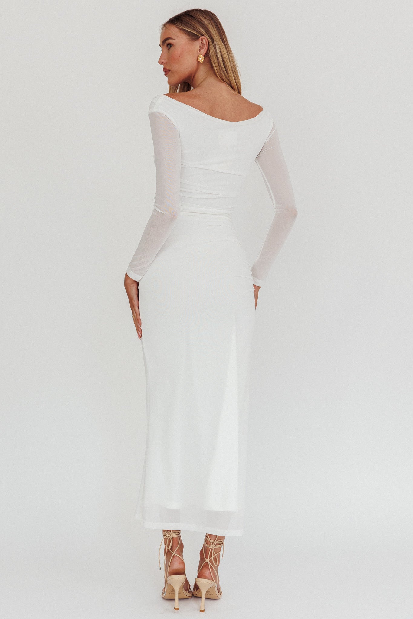 In Blooms Off Shoulder Maxi Dress Off White by Selfie Leslie Australia