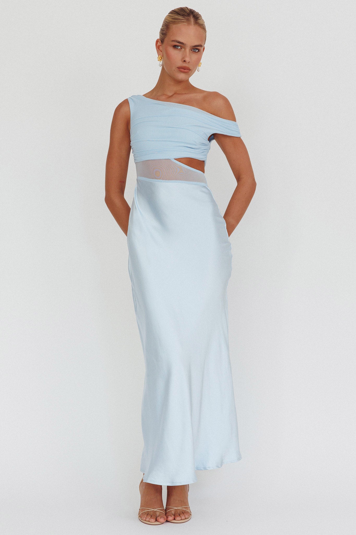 In Blooms Mesh Bodice Maxi Dress Blue by Selfie Leslie Australia