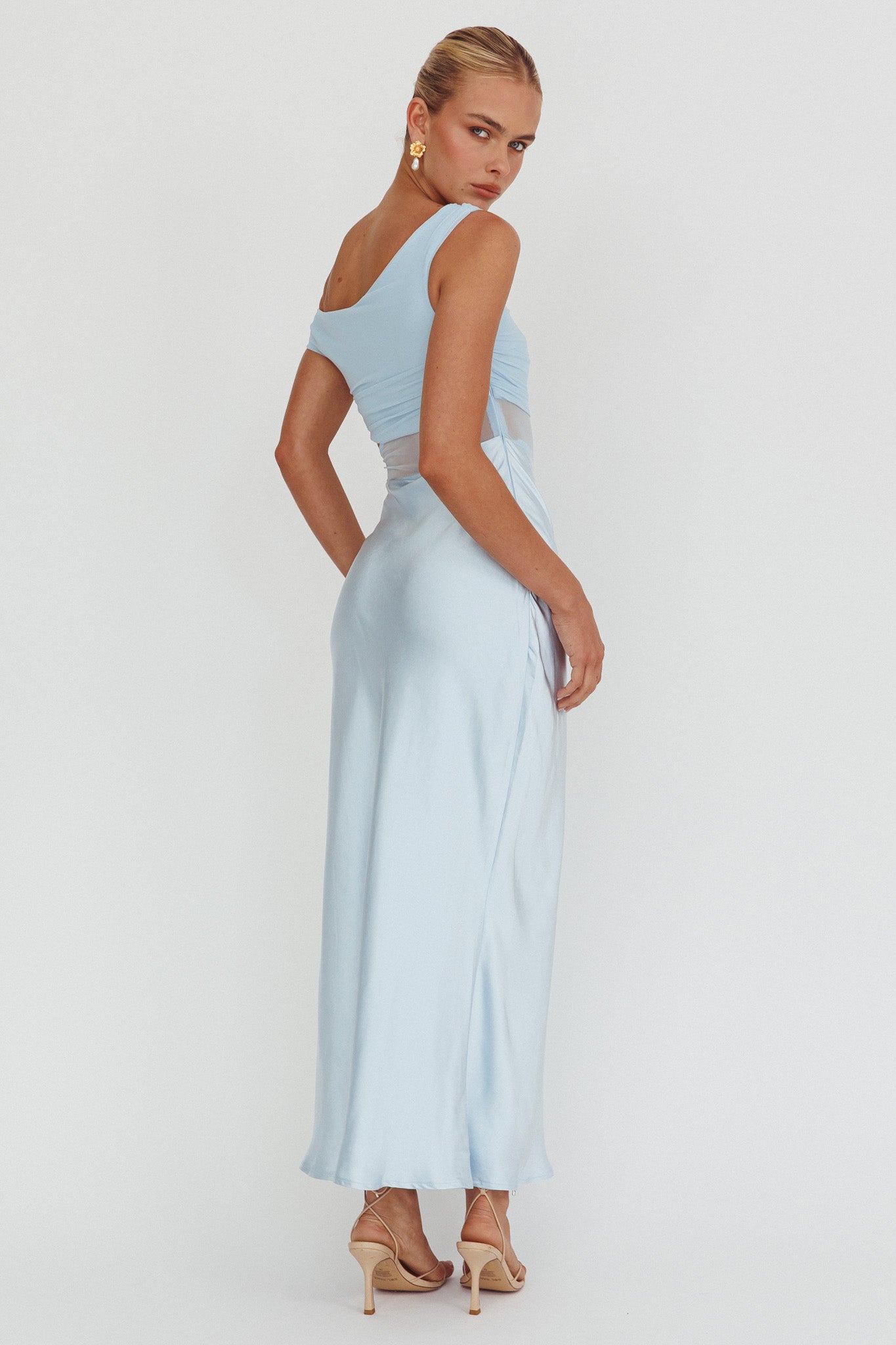 In Blooms Mesh Bodice Maxi Dress Blue by Selfie Leslie Australia