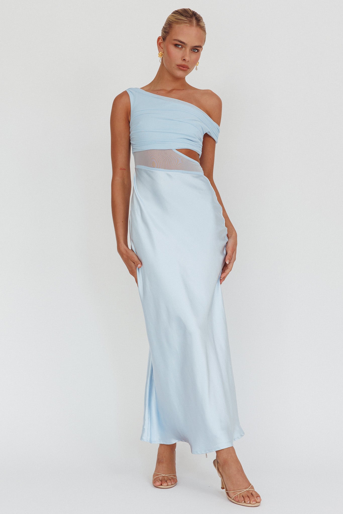 In Blooms Mesh Bodice Maxi Dress Blue by Selfie Leslie Australia