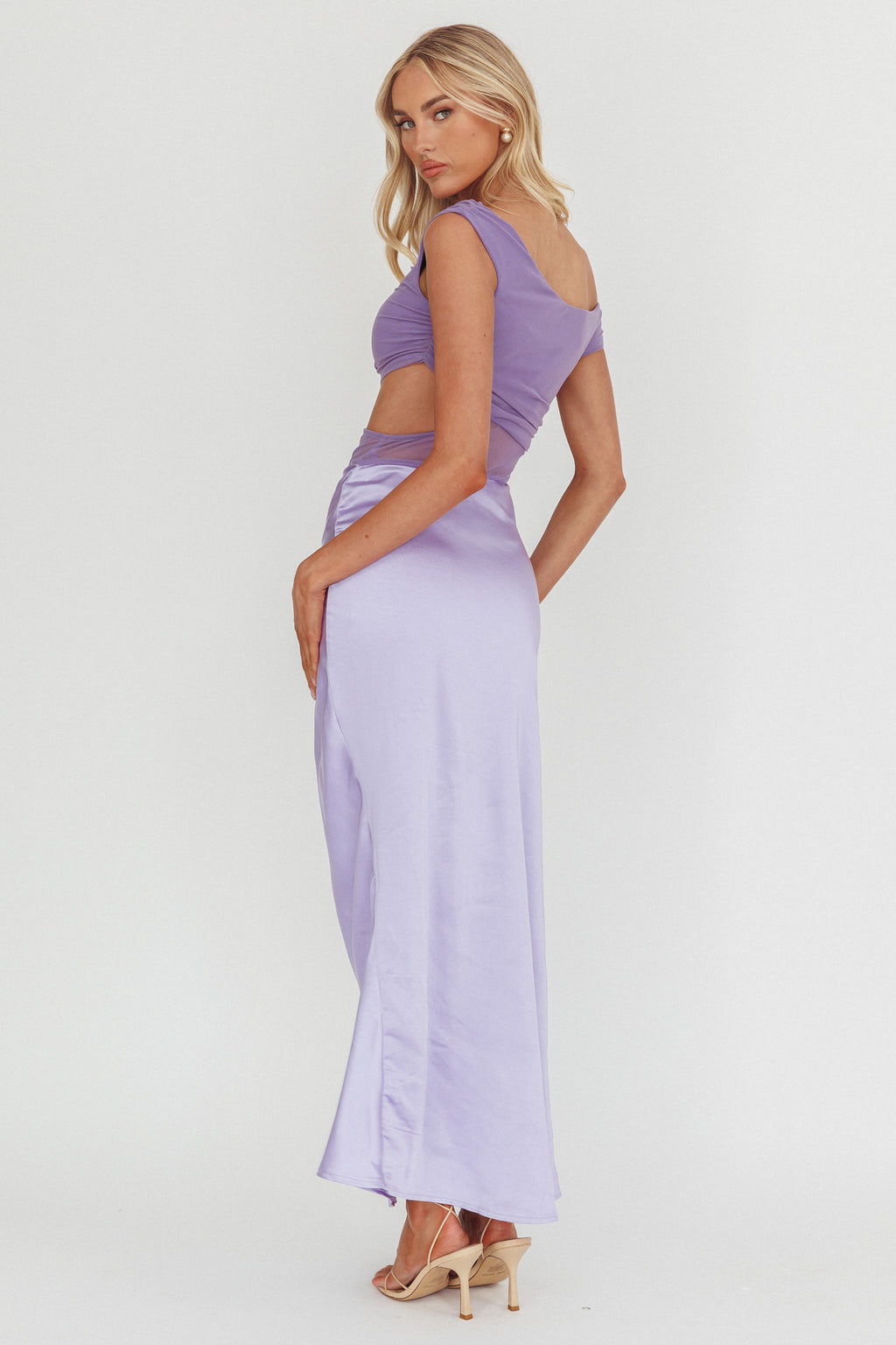 In Blooms Mesh Bodice Maxi Dress Lilac by Selfie Leslie Australia