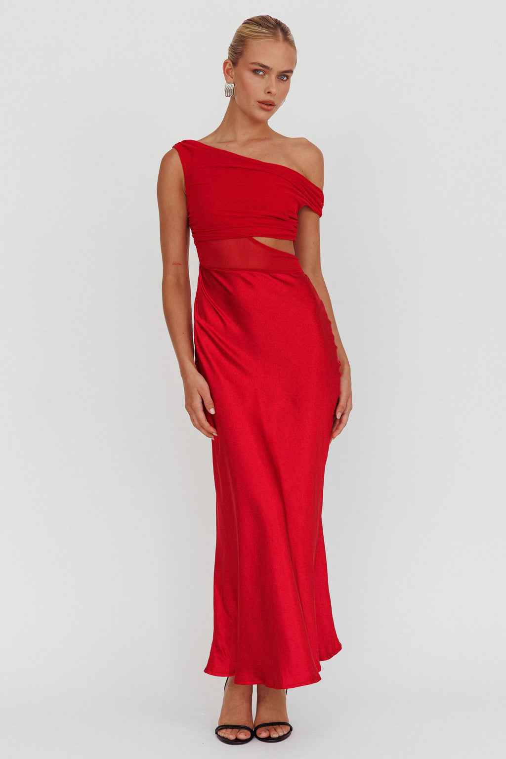 In Blooms Mesh Bodice Maxi Dress Wine by Selfie Leslie Australia