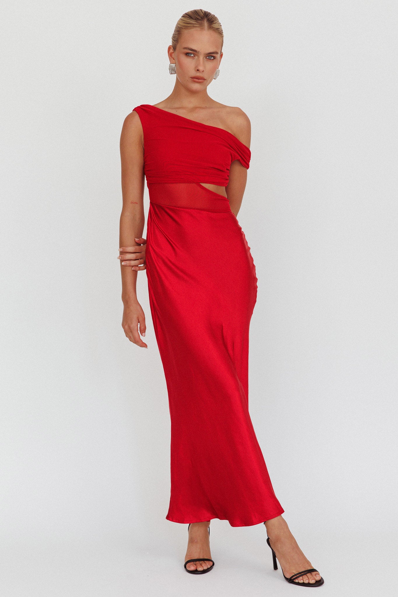 In Blooms Mesh Bodice Maxi Dress Wine by Selfie Leslie Australia
