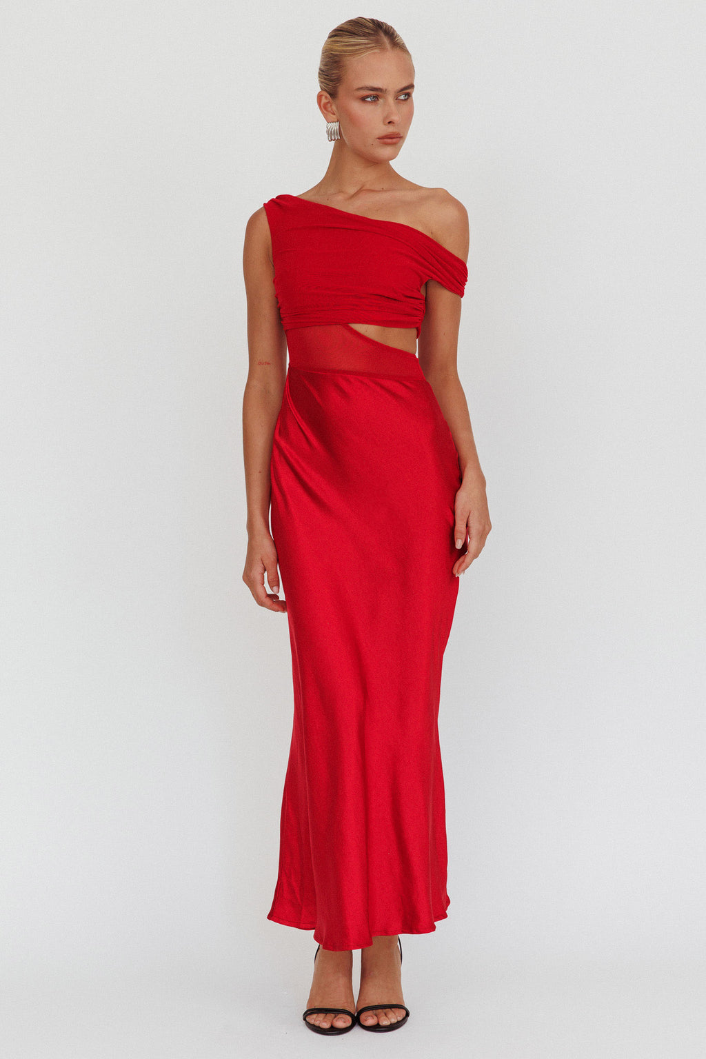 In Blooms Mesh Bodice Maxi Dress Wine by Selfie Leslie Australia