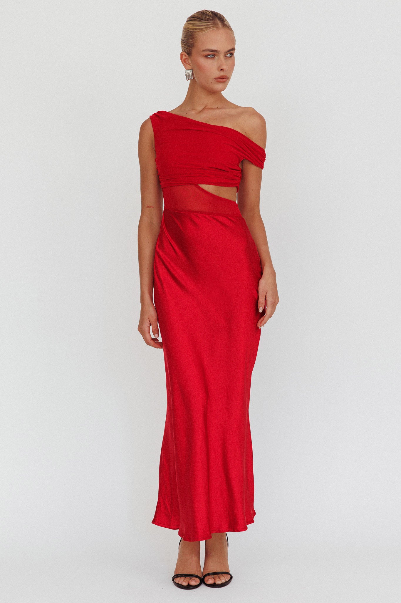 In Blooms Mesh Bodice Maxi Dress Wine by Selfie Leslie Australia