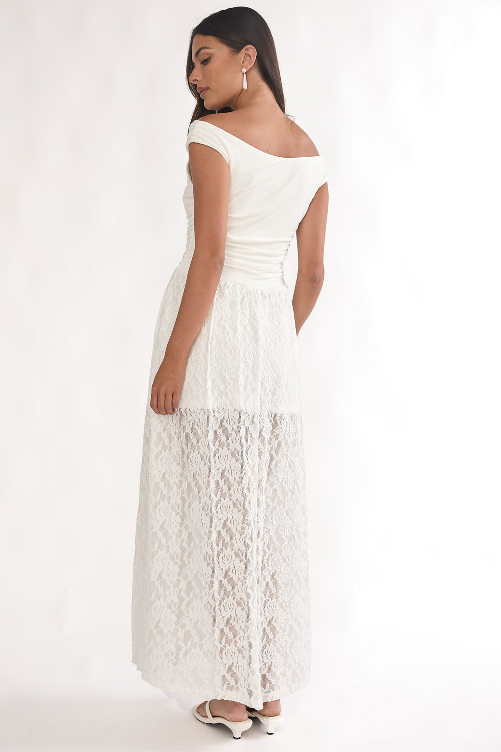 In Blooms Off-Shoulder Lace Maxi Dress White by Selfie Leslie Australia