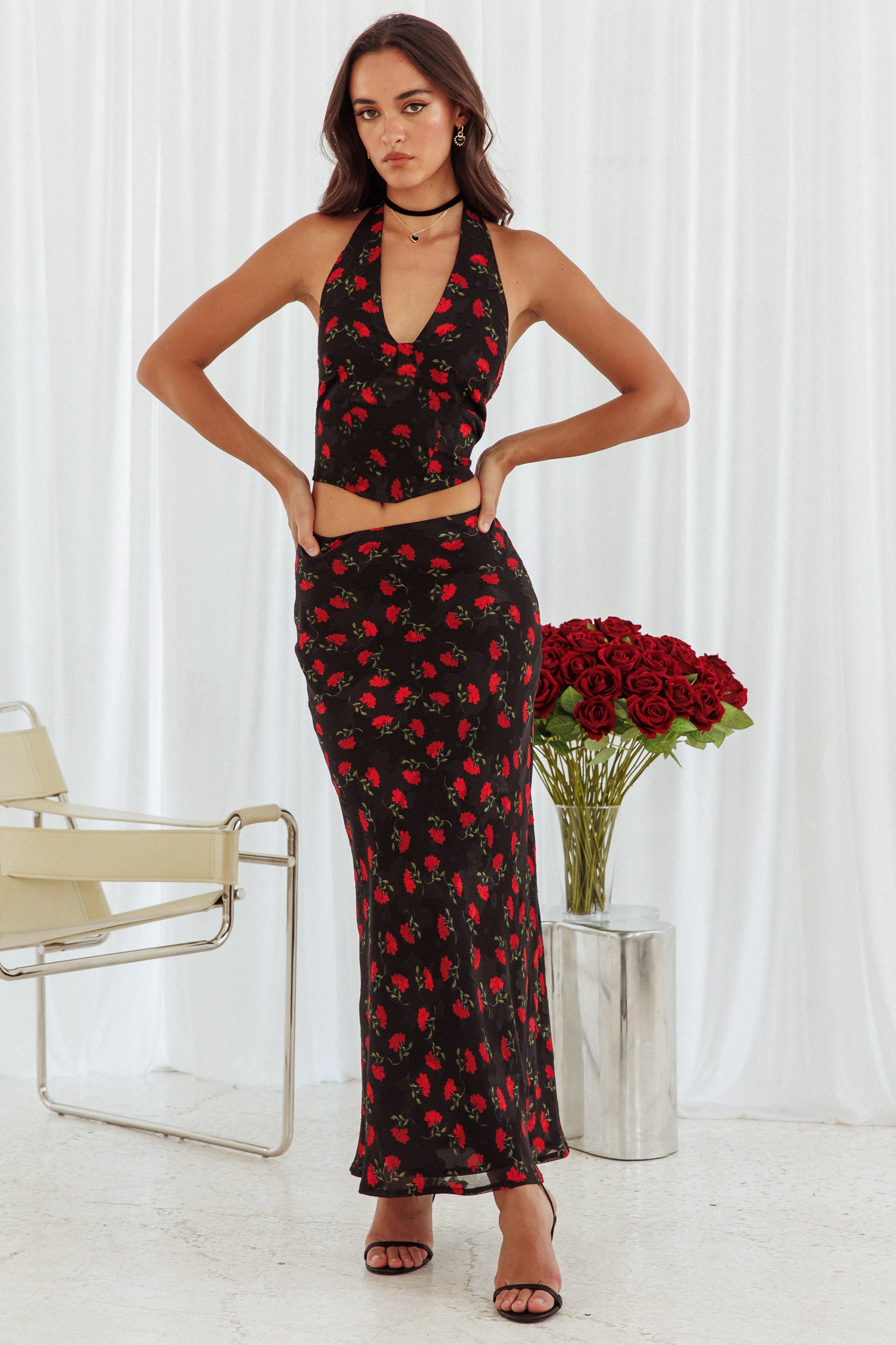 Gigi Floral Maxi Skirt Black by Selfie Leslie Australia