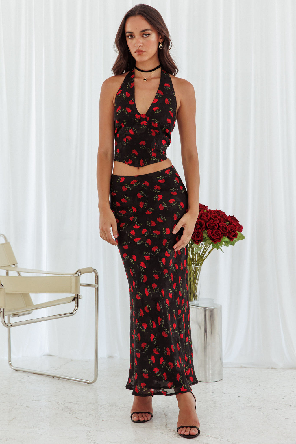 Gigi Floral Maxi Skirt Black by Selfie Leslie Australia