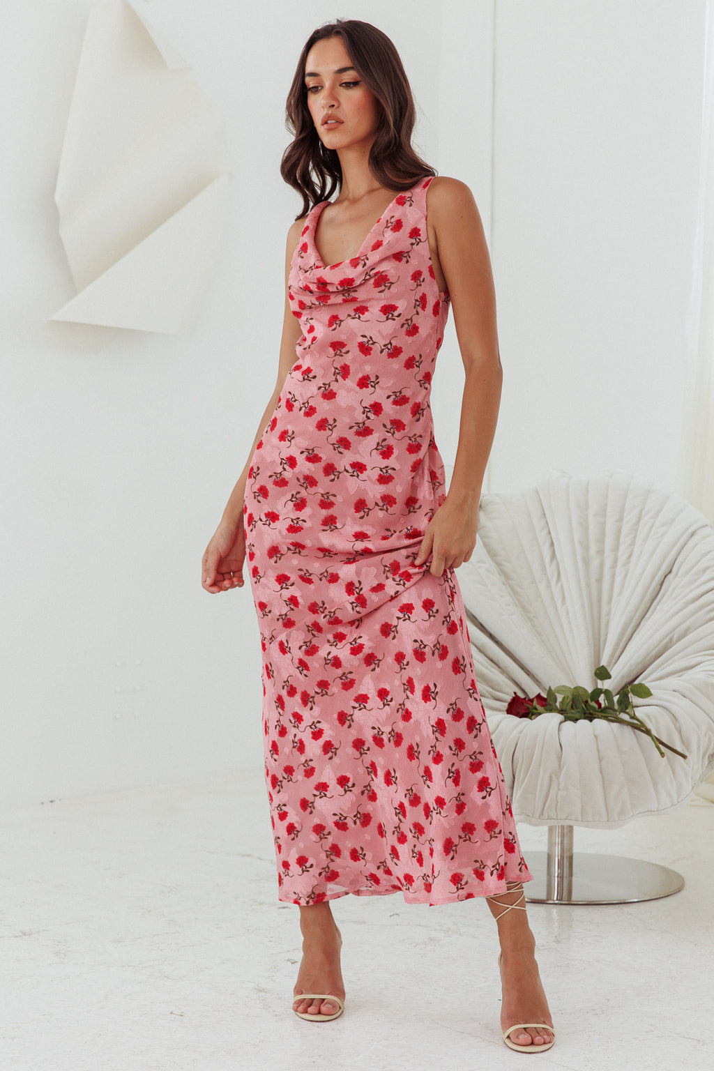 Countdown Cowl Neck Maxi Dress Print Pink by Selfie Leslie Australia