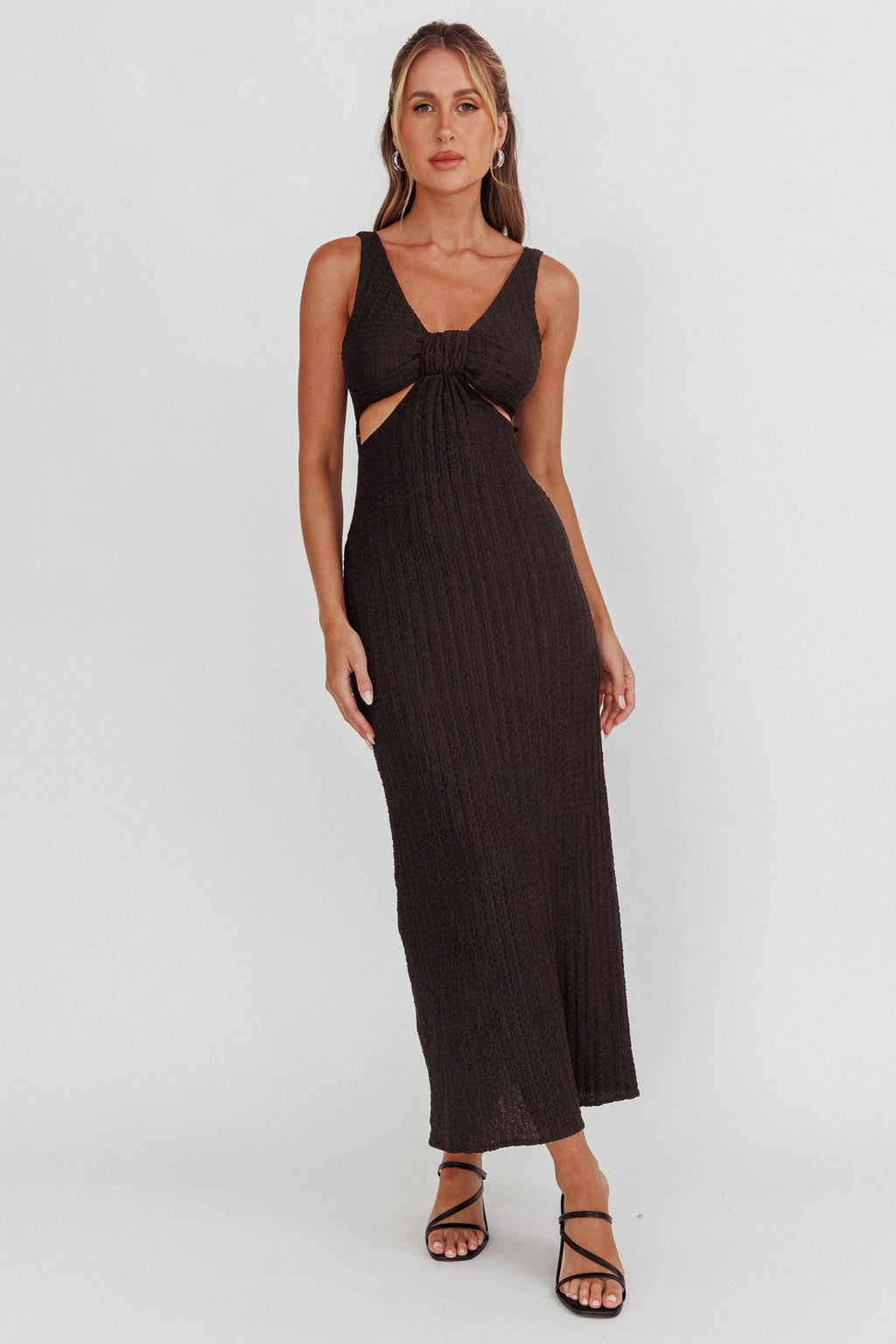 Kharissa Cut-Out Textured Maxi Dress Black by Selfie Leslie Australia