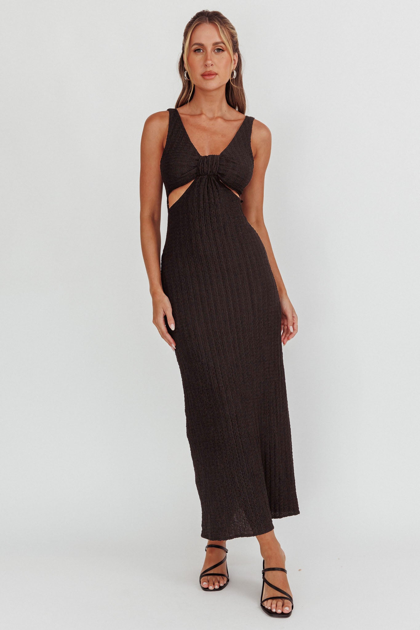 Kharissa Cut-Out Textured Maxi Dress Black by Selfie Leslie Australia