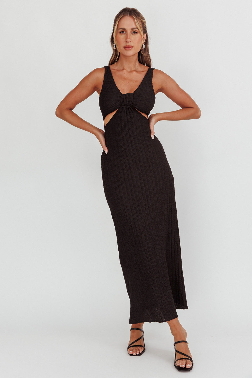 Kharissa Cut-Out Textured Maxi Dress Black by Selfie Leslie Australia