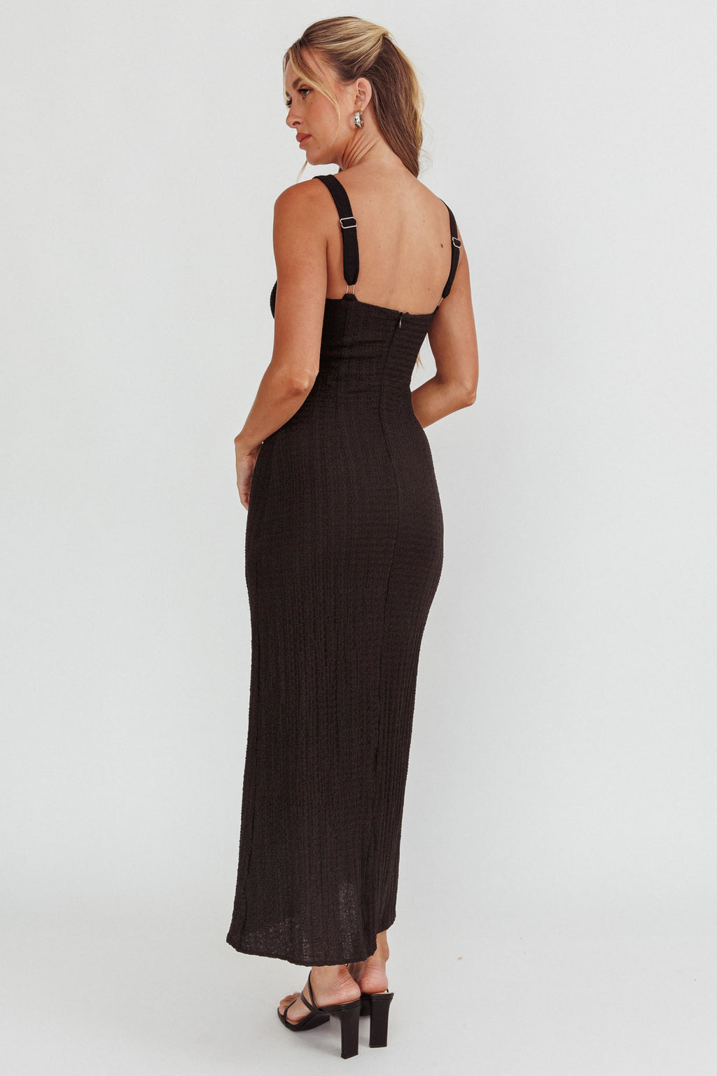 Kharissa Cut-Out Textured Maxi Dress Black by Selfie Leslie Australia