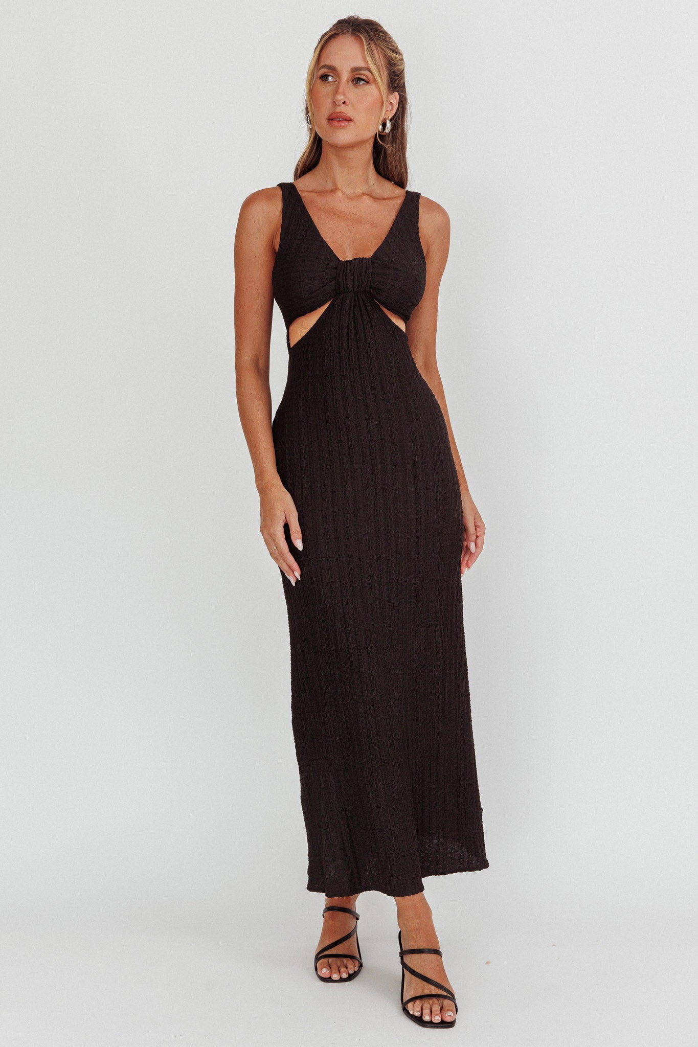 Kharissa Cut-Out Textured Maxi Dress Black by Selfie Leslie Australia