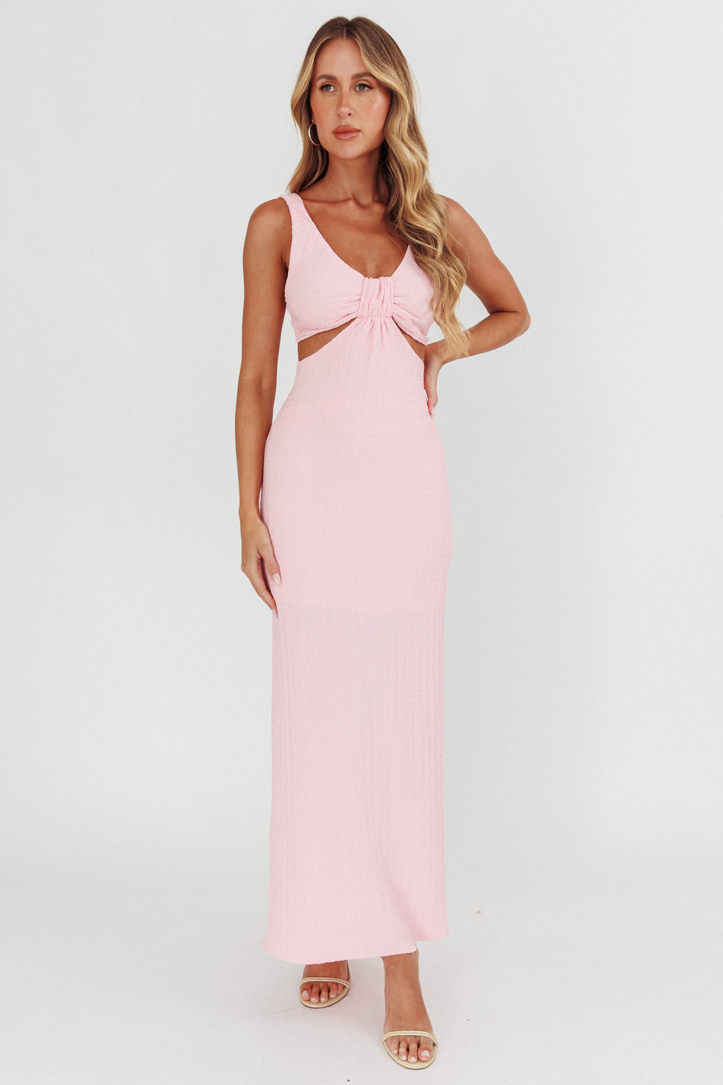 Kharissa Cut-Out Textured Maxi Dress Pink by Selfie Leslie Australia