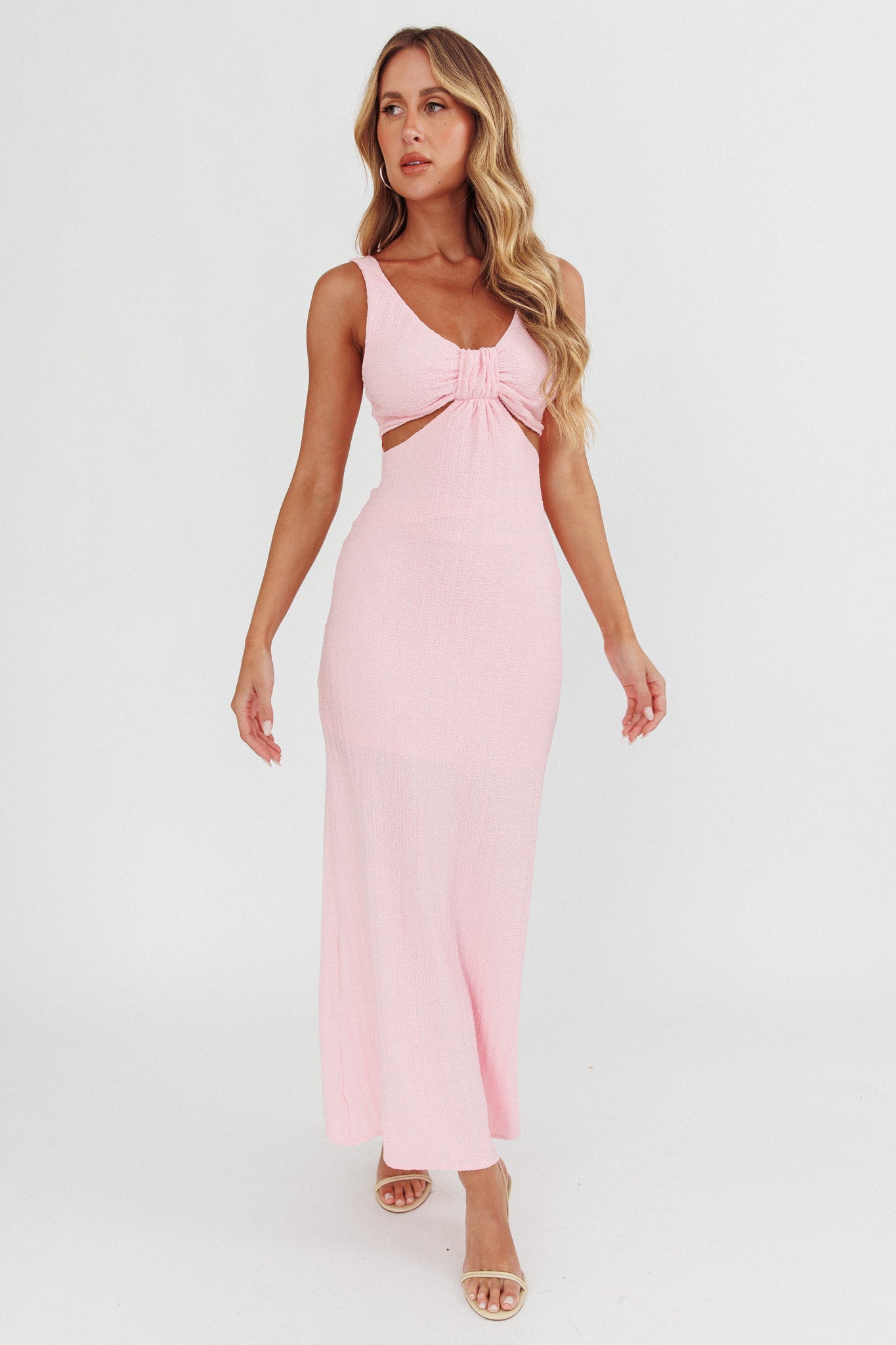 Kharissa Cut-Out Textured Maxi Dress Pink by Selfie Leslie Australia