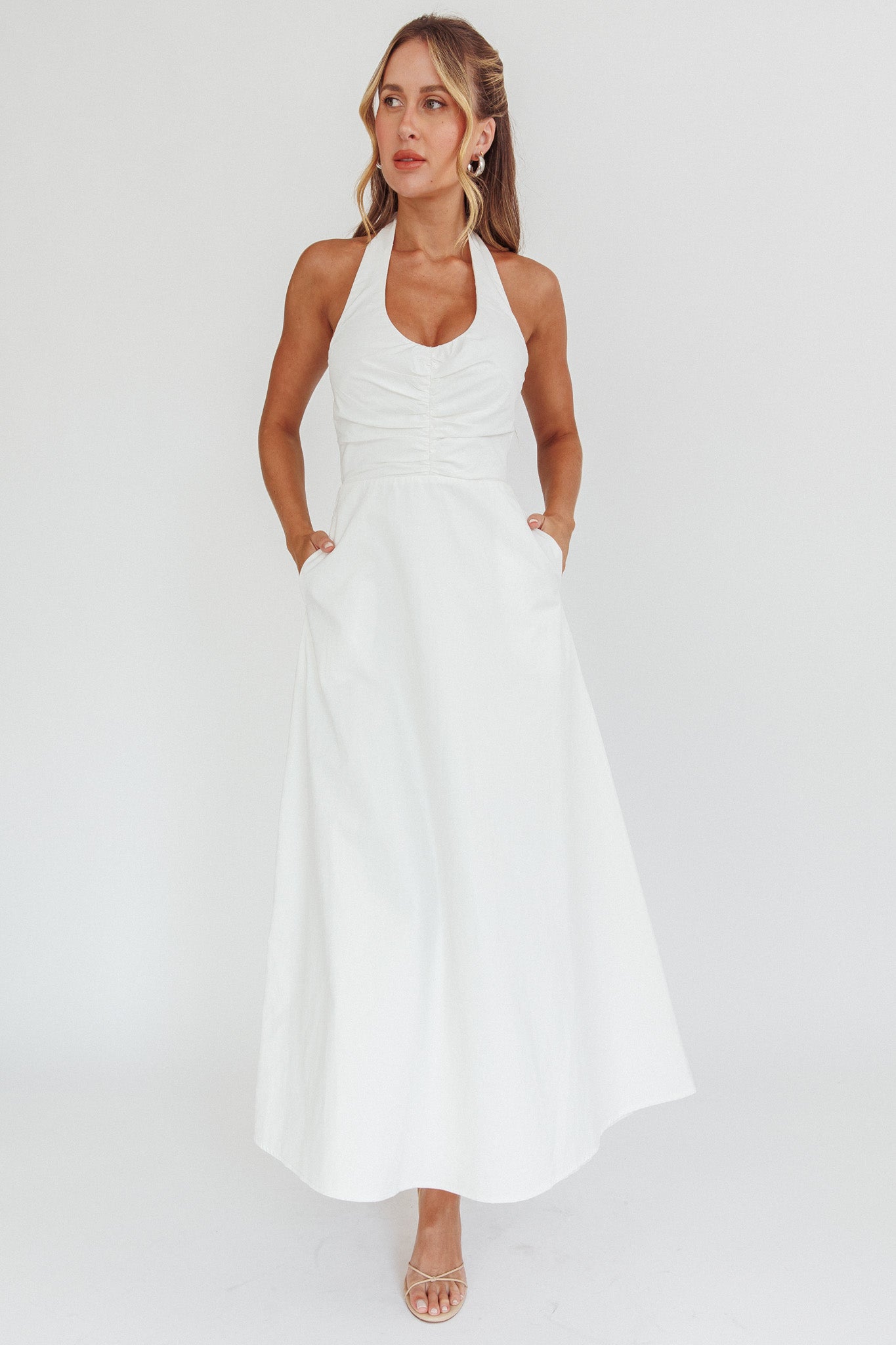 Can't Compete A-Line Halter Maxi Dress White by Selfie Leslie Australia