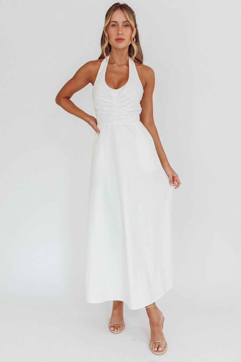 Can't Compete A-Line Halter Maxi Dress White by Selfie Leslie Australia