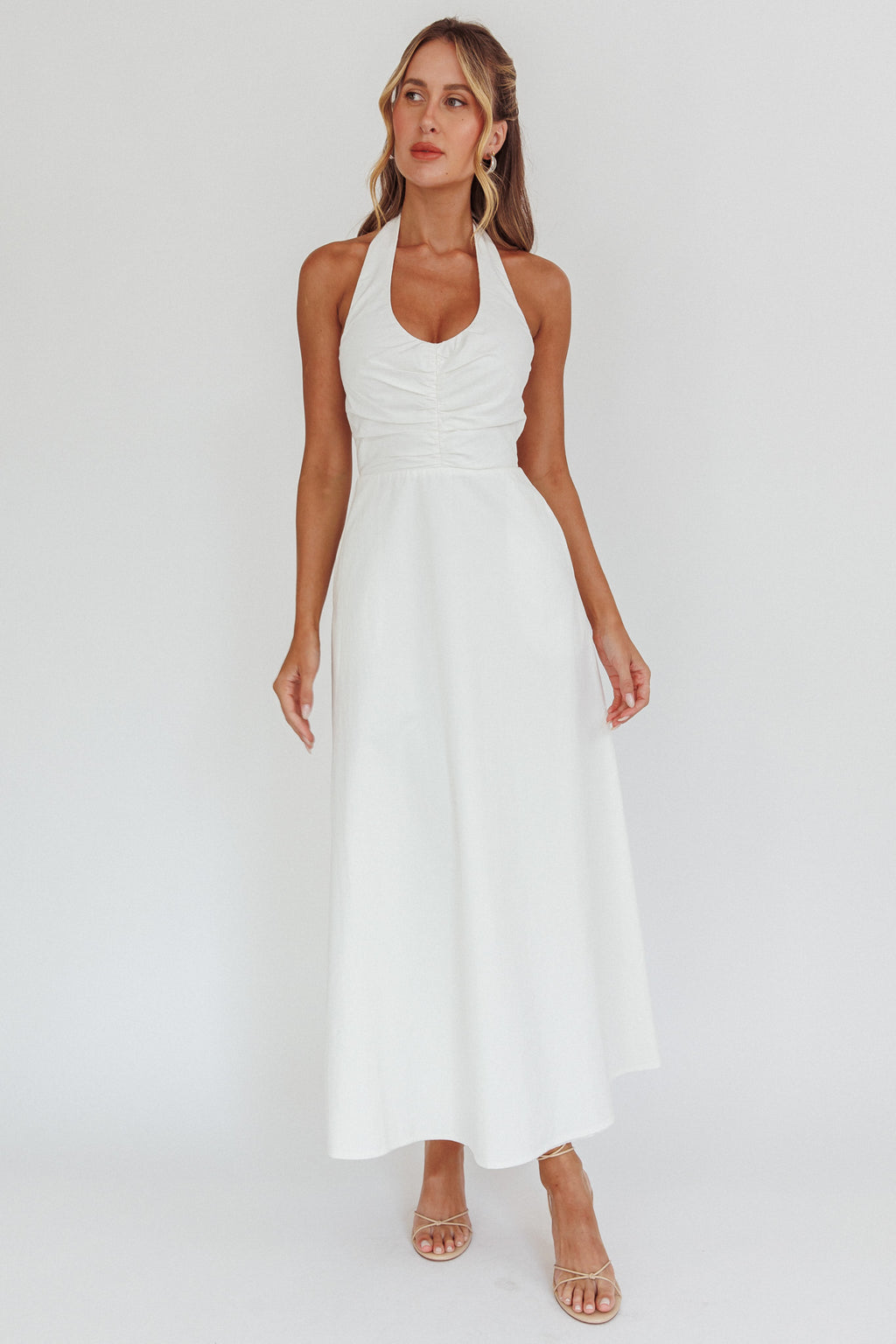 Can't Compete A-Line Halter Maxi Dress White by Selfie Leslie Australia