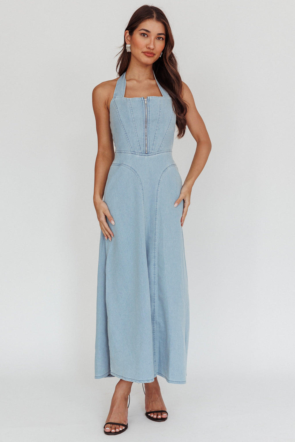 Lumi A-Line Maxi Dress Light Denim Blue by Selfie Leslie Australia