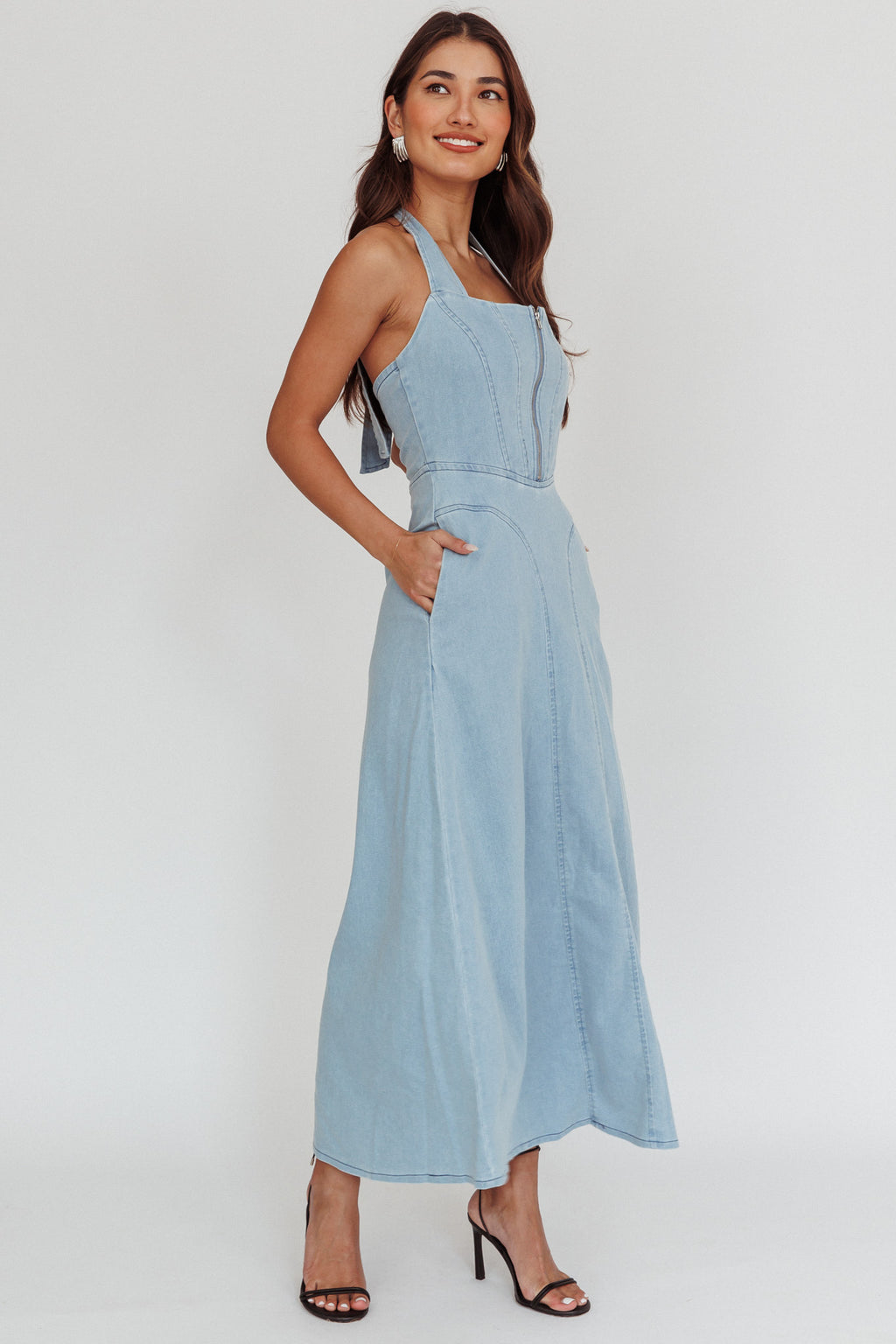 Lumi A-Line Maxi Dress Light Denim Blue by Selfie Leslie Australia