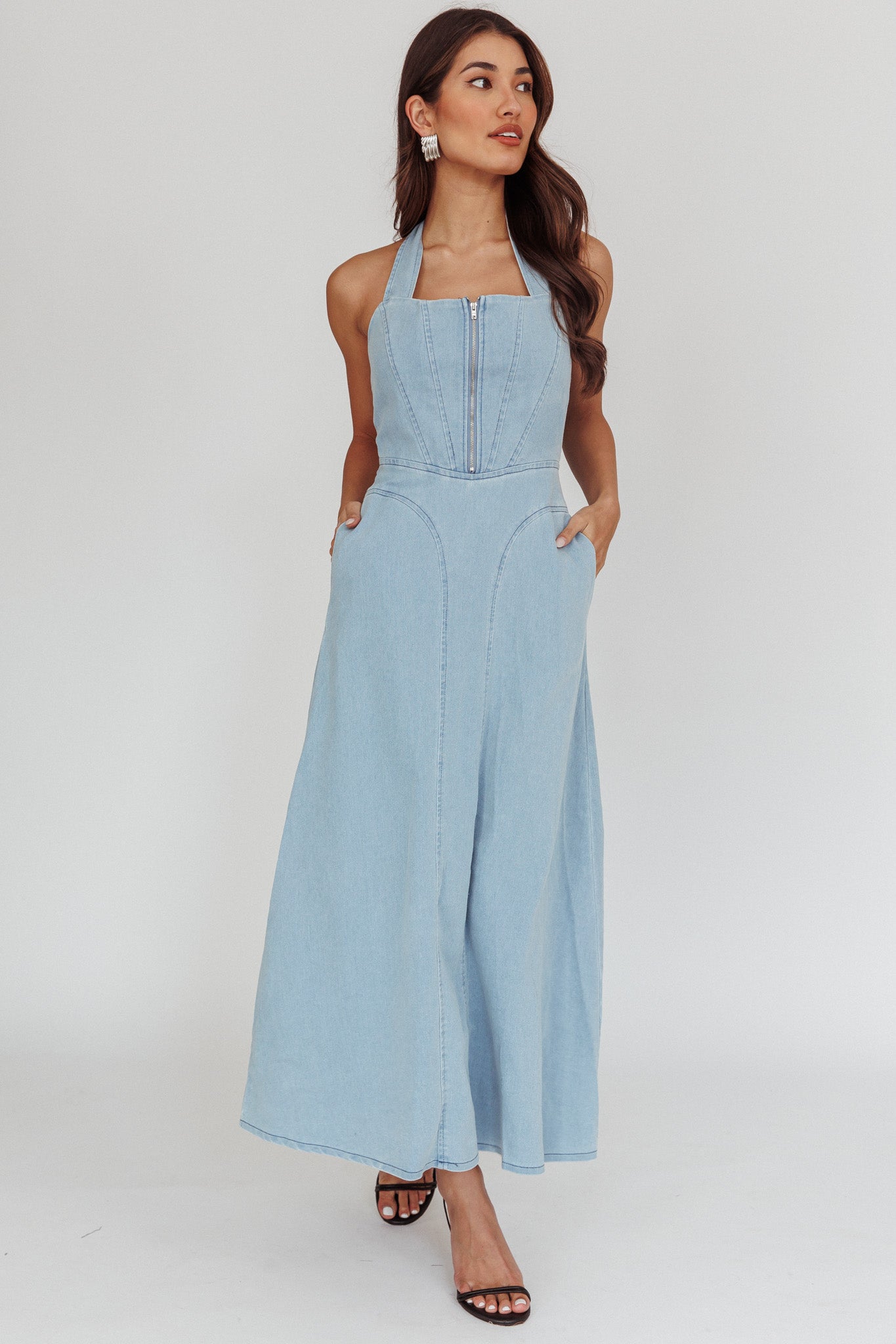 Lumi A-Line Maxi Dress Light Denim Blue by Selfie Leslie Australia