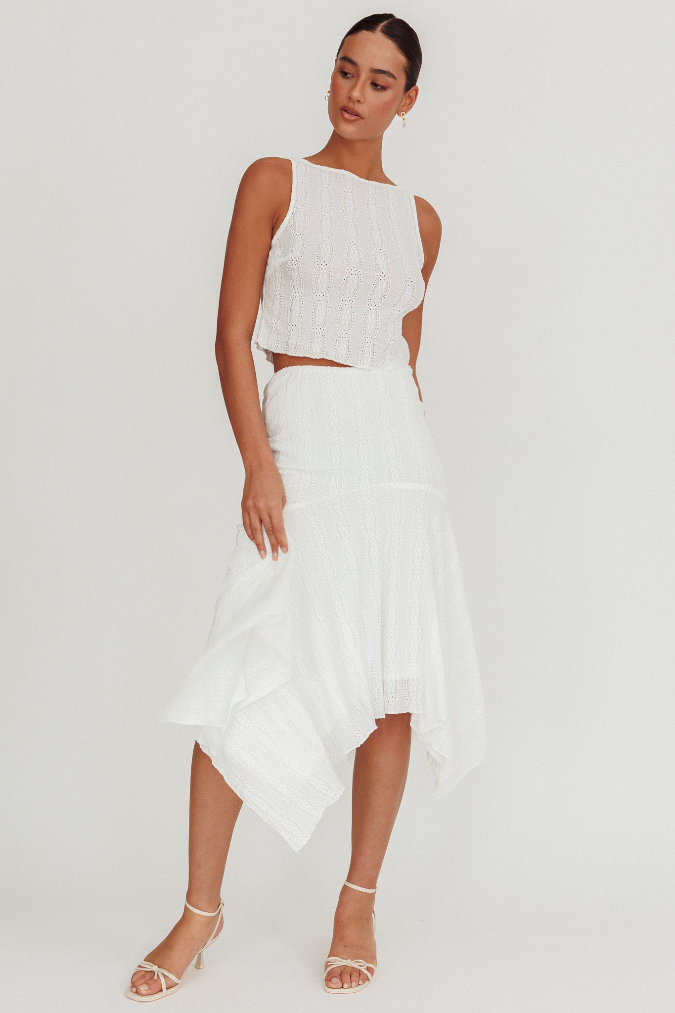 Paper Hearts Square Hem Midi Skirt White by Selfie Leslie Australia