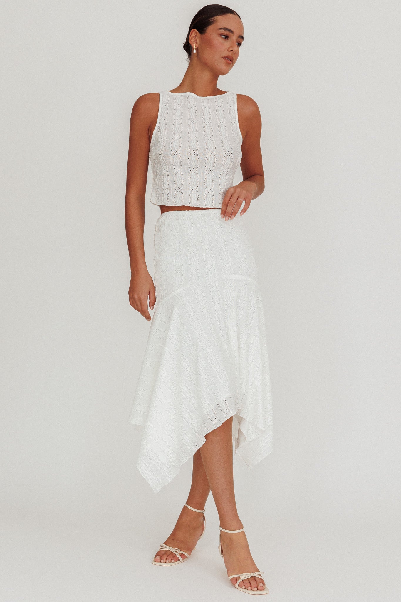 Paper Hearts Square Hem Midi Skirt White by Selfie Leslie Australia
